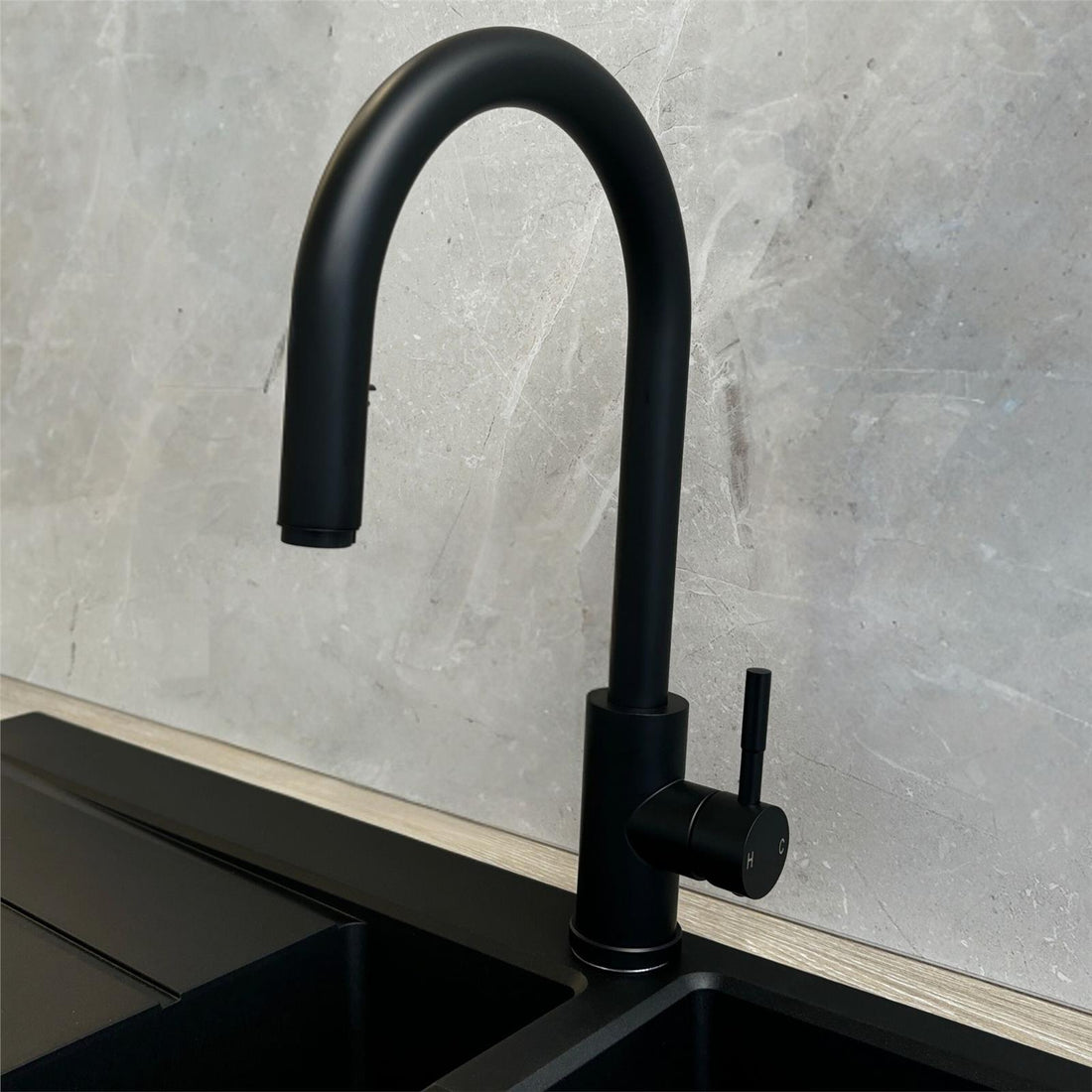 Liquida KAV150BL 1.5 Bowl Composite Black Kitchen Sink And EPO11MB Tap