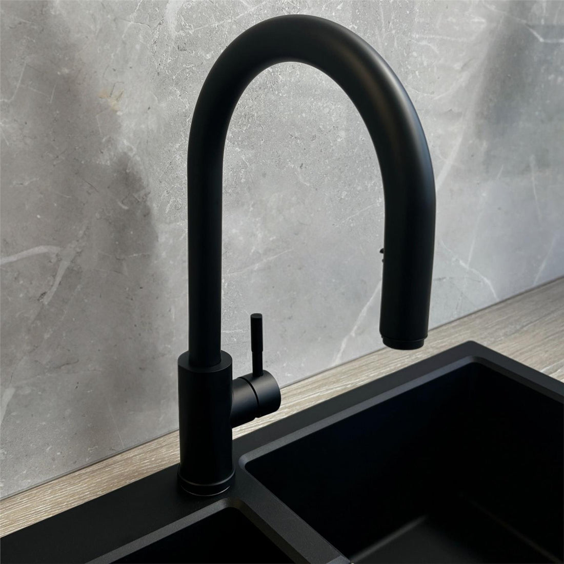 Liquida KAV150BL 1.5 Bowl Composite Black Kitchen Sink And EPO11MB Tap