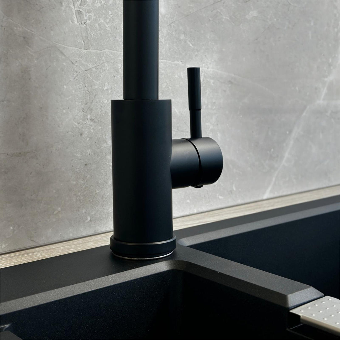 Liquida KAV150BL 1.5 Bowl Composite Black Kitchen Sink And EPO11MB Tap