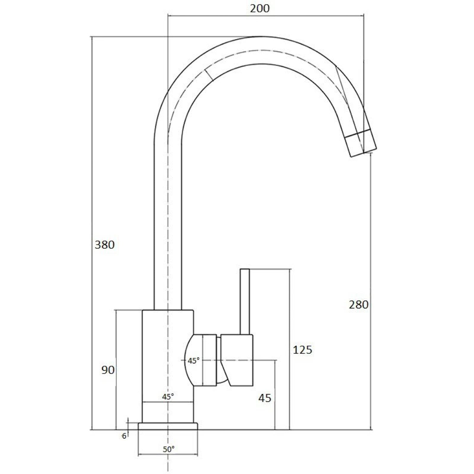 Liquida black pull out spray kitchen mixer tap technical drawing dimensions diagram