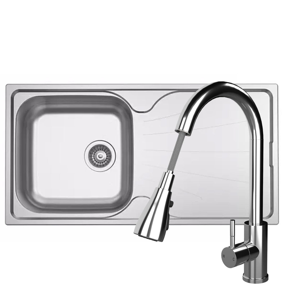 Liquida EUL10SS 1.0 Bowl Reversible Stainless Steel Kitchen Sink & KPO11CH Tap
