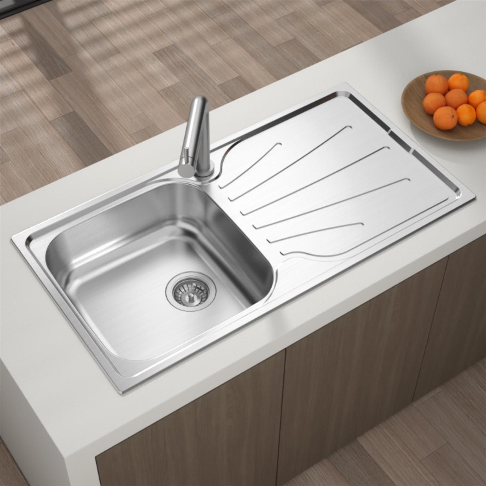 Liquida EUL10SS 1.0 Bowl Reversible Stainless Steel Kitchen Sink & W03CH Tap