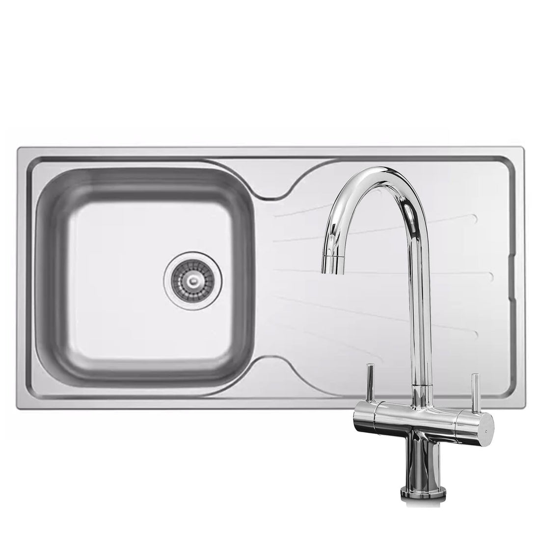 Liquida EUL10SS 1.0 Bowl Reversible Stainless Steel Kitchen Sink & W03CH Tap