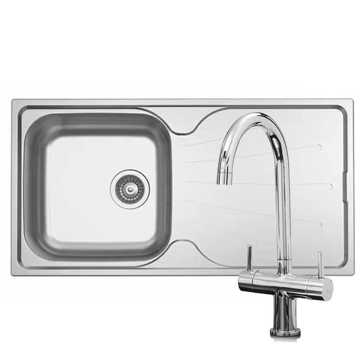 Liquida EUL10SS 1.0 Bowl Reversible Stainless Steel Kitchen Sink & W03CH Tap