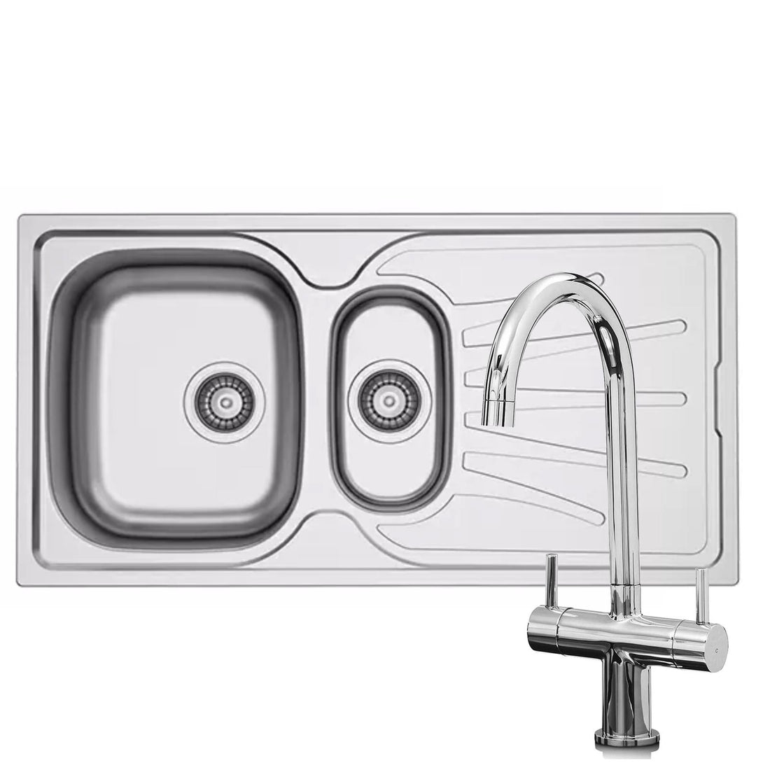 Liquida EUL15SS 1.5 Bowl Reversible Stainless Steel Kitchen Sink & W03CH Tap