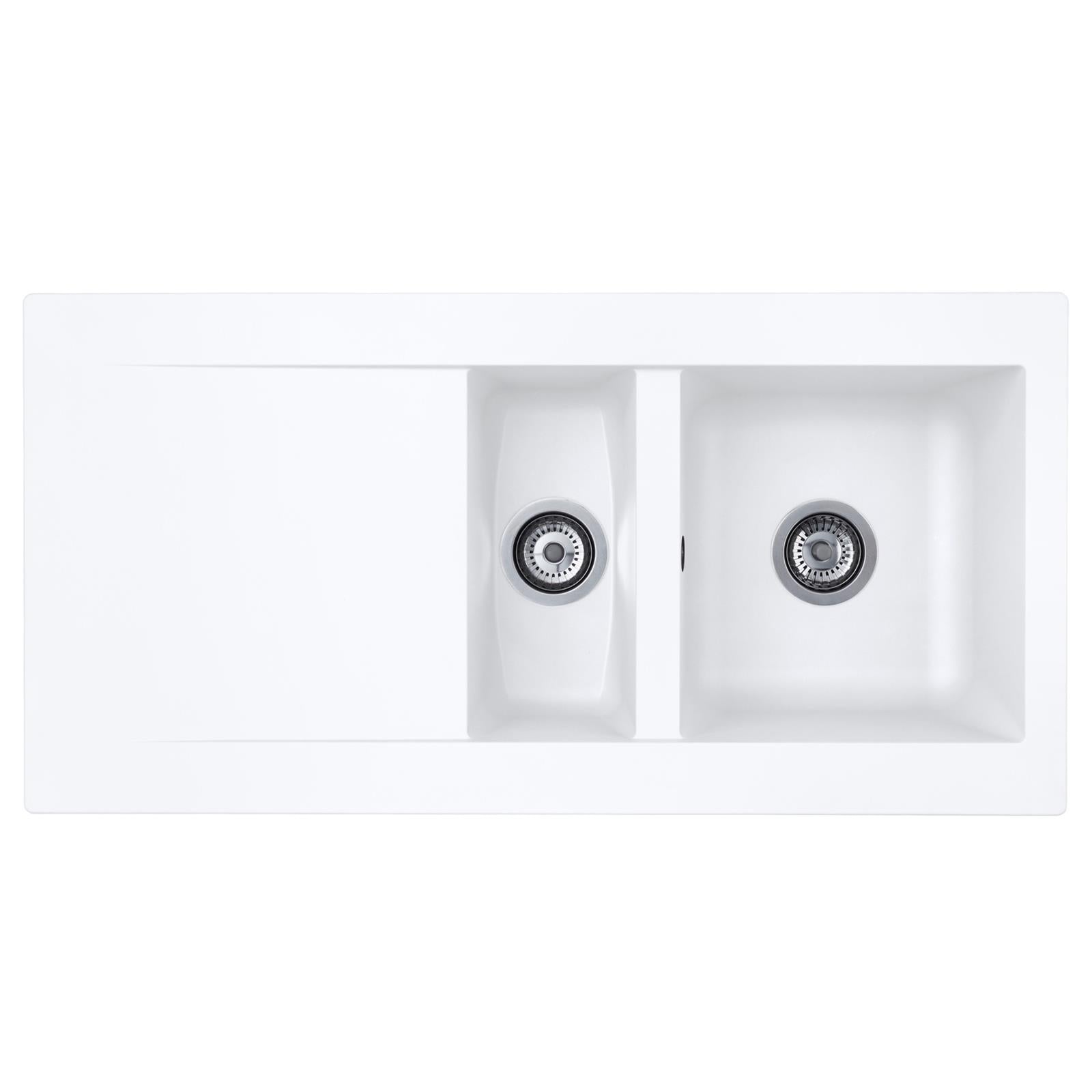 Liquida EW15WH 1.5 Bowl Composite Reversible Inset White Kitchen Sink - GRADED