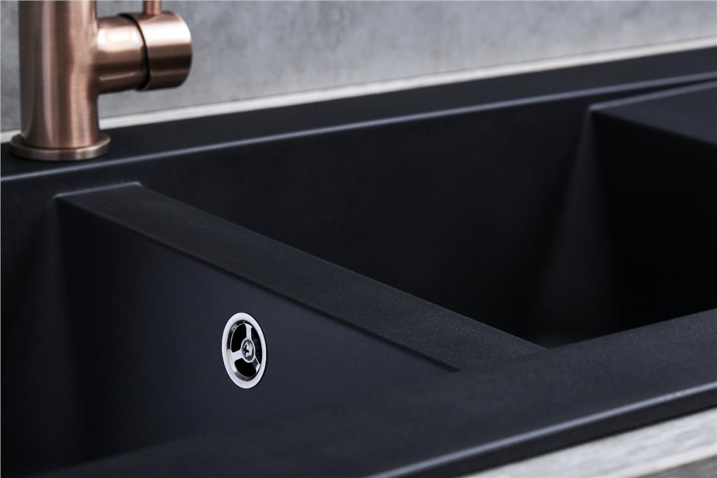 Liquida EW20BL 2.0 Bowl Composite Reversible Inset Black Kitchen Sink With Waste