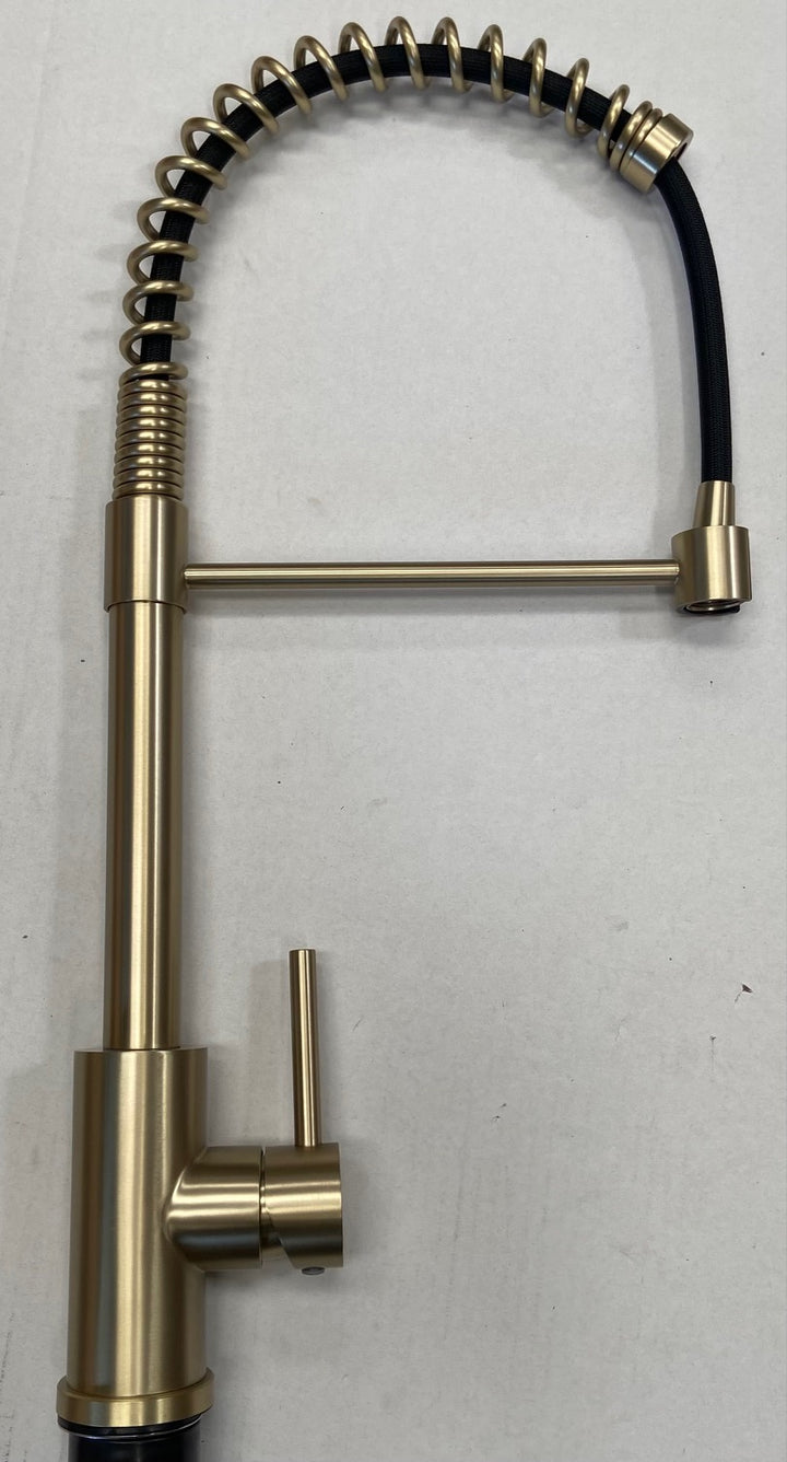 Liquida CT595BR Brushed Brass Spring Kitchen Tap with Pull-Out Spray - GRADED