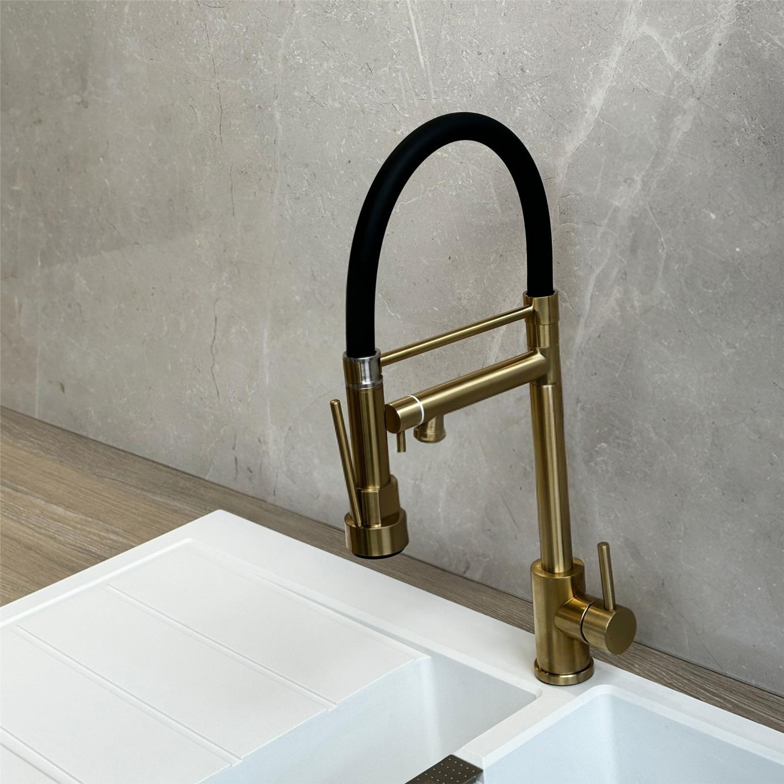 Liquida GD387BR Single Lever Multi Use Pull Out Brushed Brass Kitchen Mixer Tap