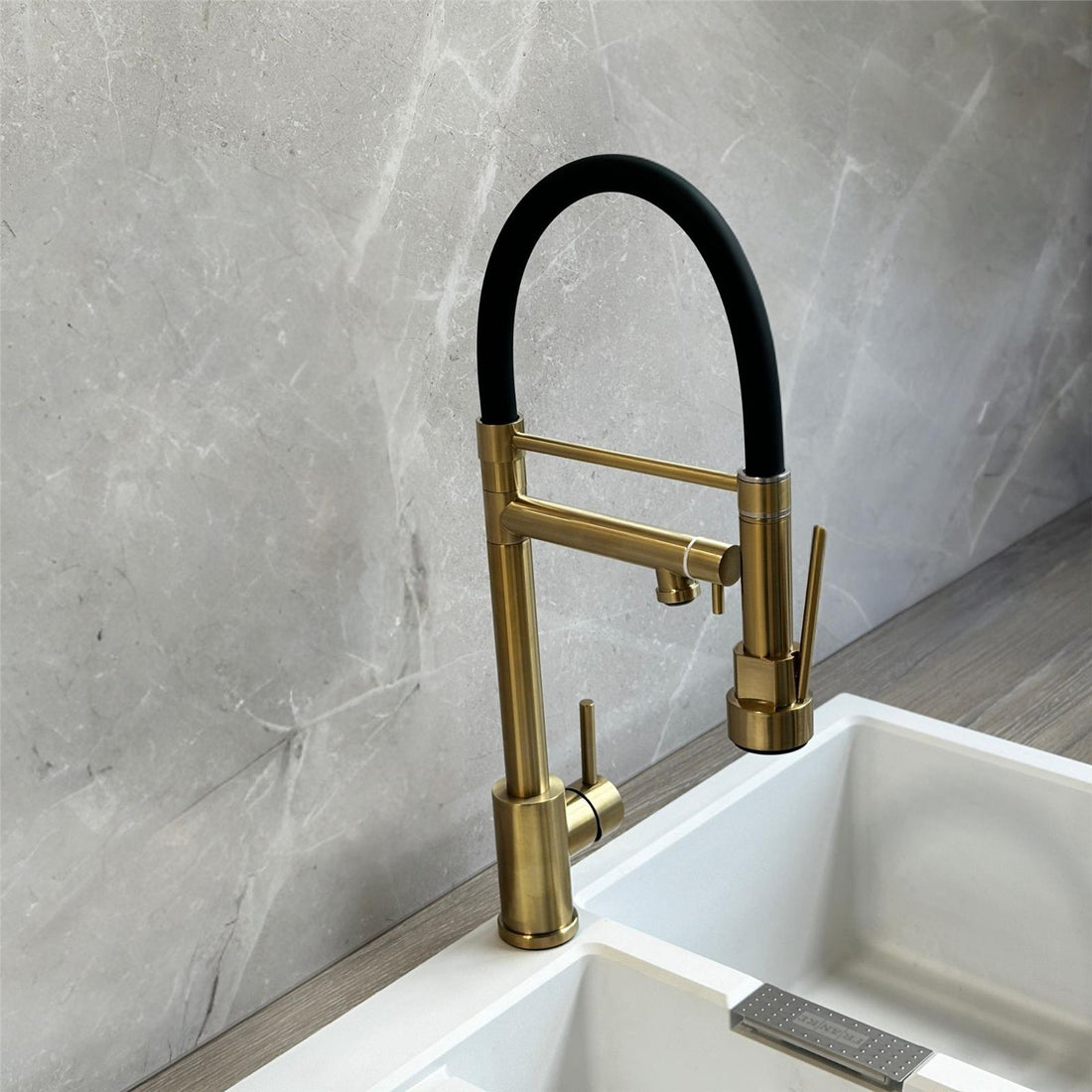 Liquida GD387BR Single Lever Multi Use Pull Out Brushed Brass Kitchen Mixer Tap
