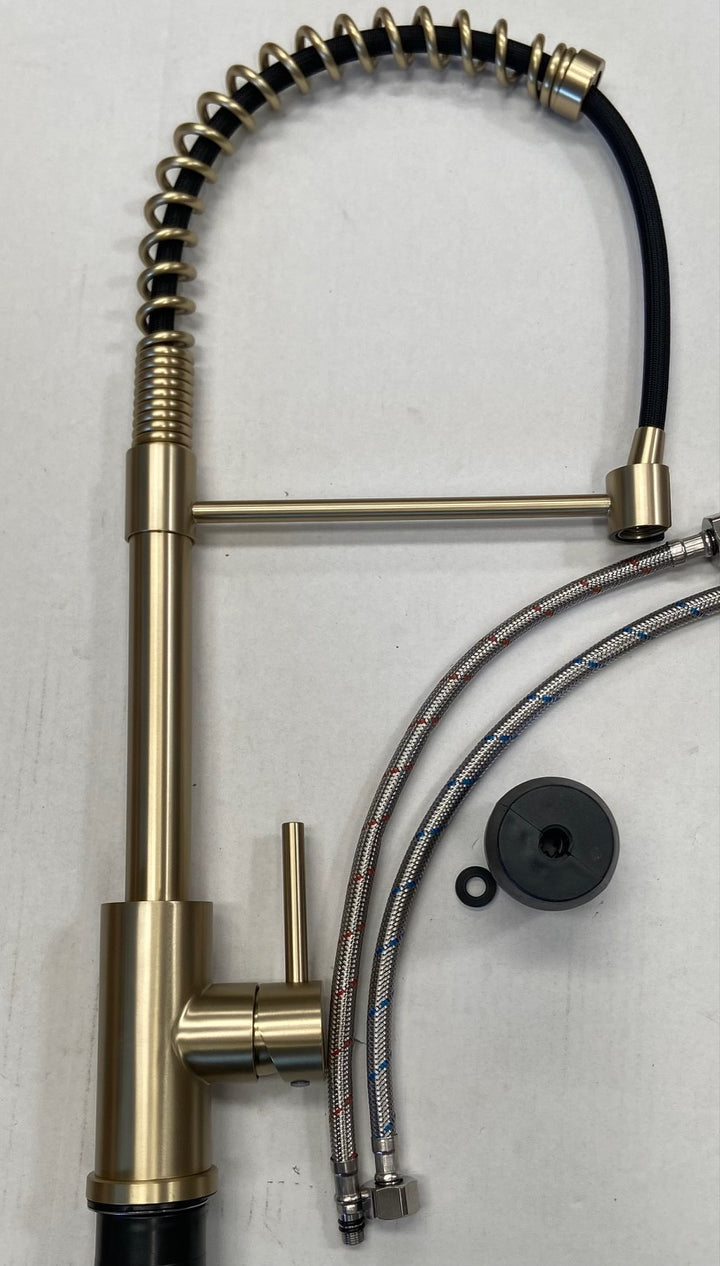 Liquida CT595BR Brushed Brass Spring Kitchen Tap with Pull-Out Spray - GRADED