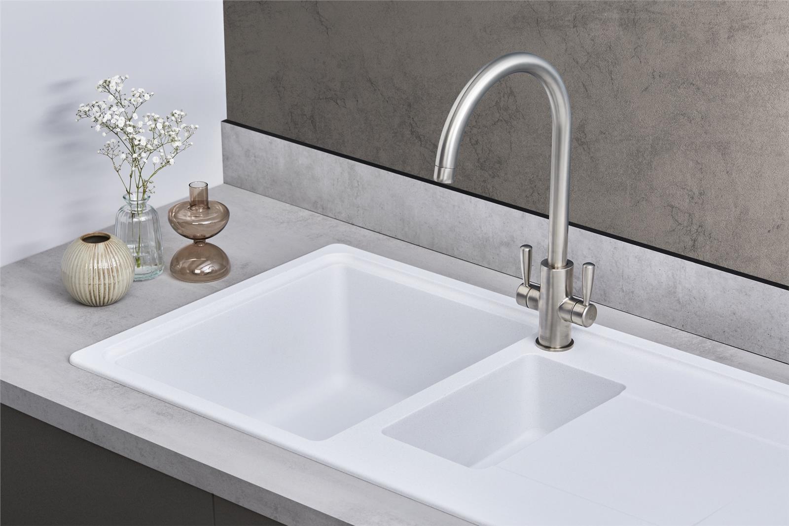 Franke Gemini GMD651WH 1.5 Bowl Tectonite Reversible Arctic White Kitc