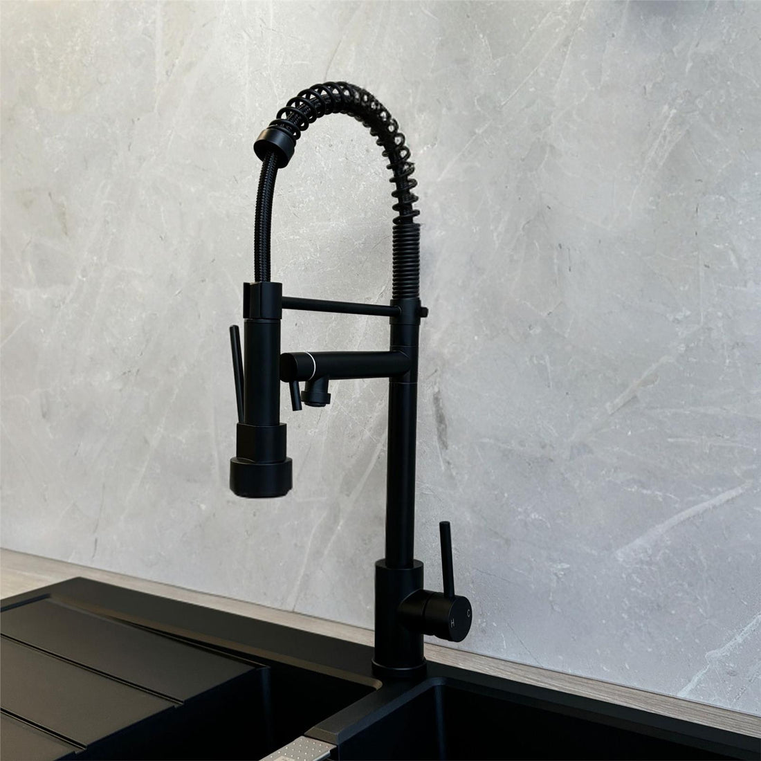 Liquida Black Swivel Spout Kitchen Tap With Directional Spray, GR264MB  - GRADED