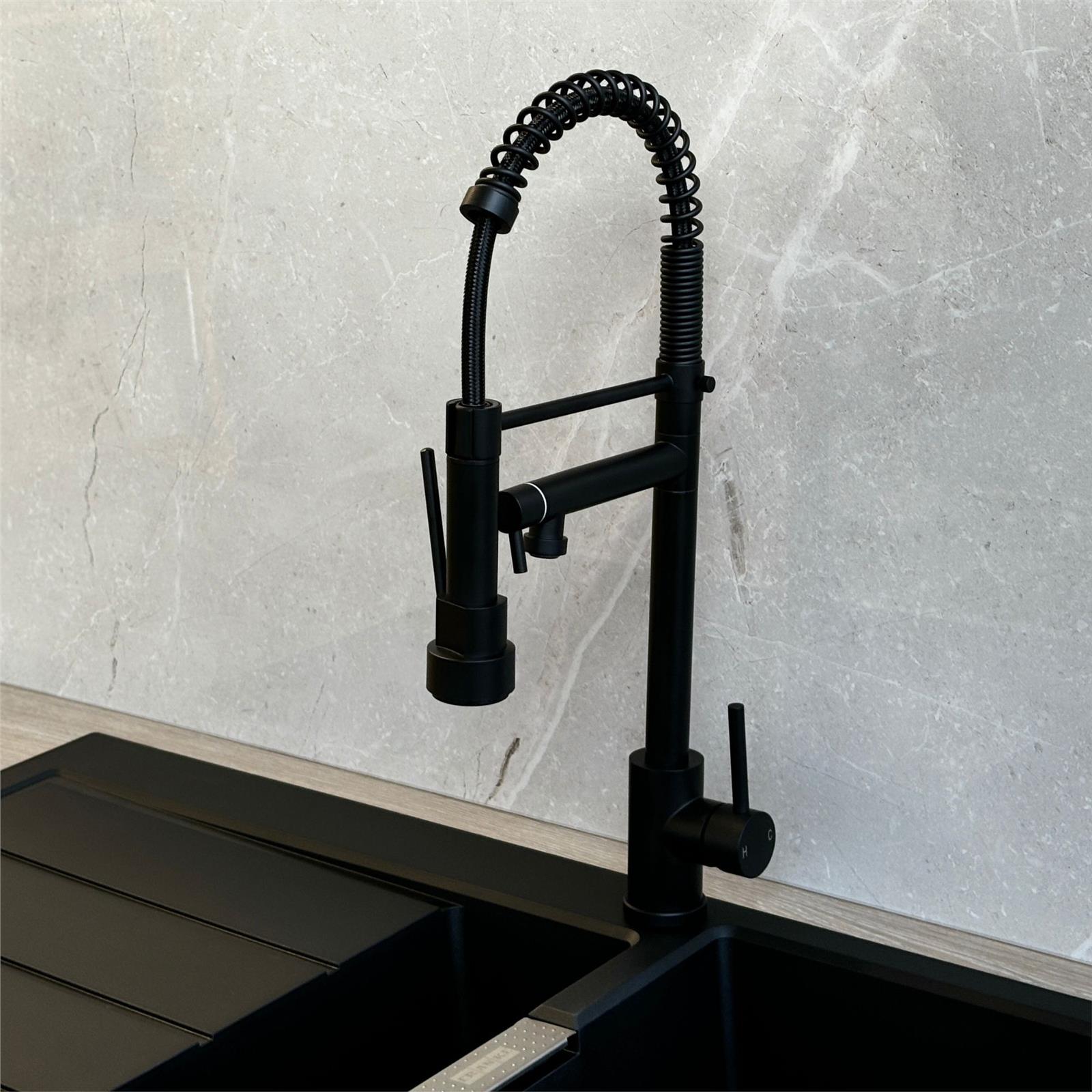 Liquida Black Swivel Spout Kitchen Tap With Directional Spray, GR264MB  - GRADED