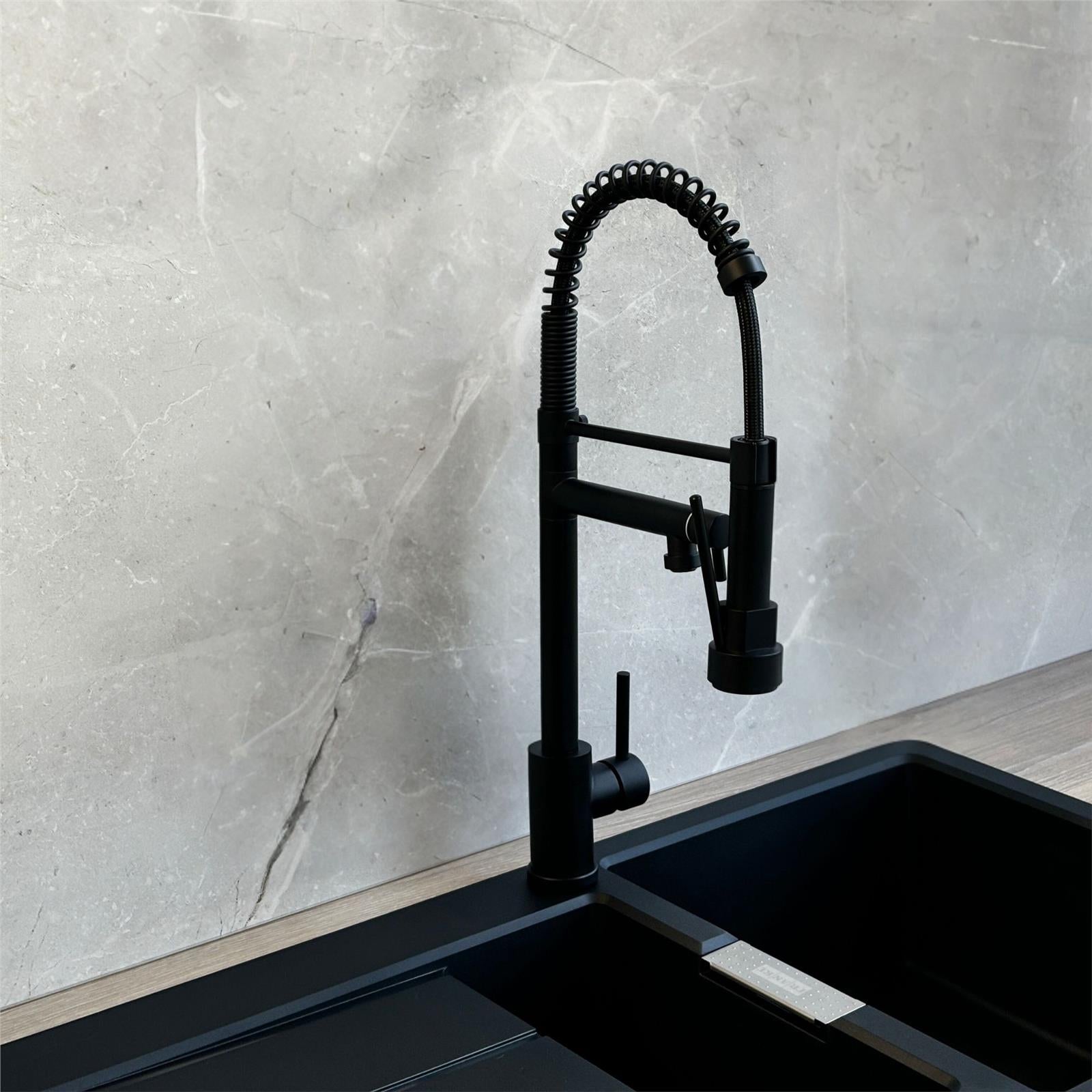 Liquida GR264MB Black Kitchen Mixer Tap With Swivel Spout And Directional Spray