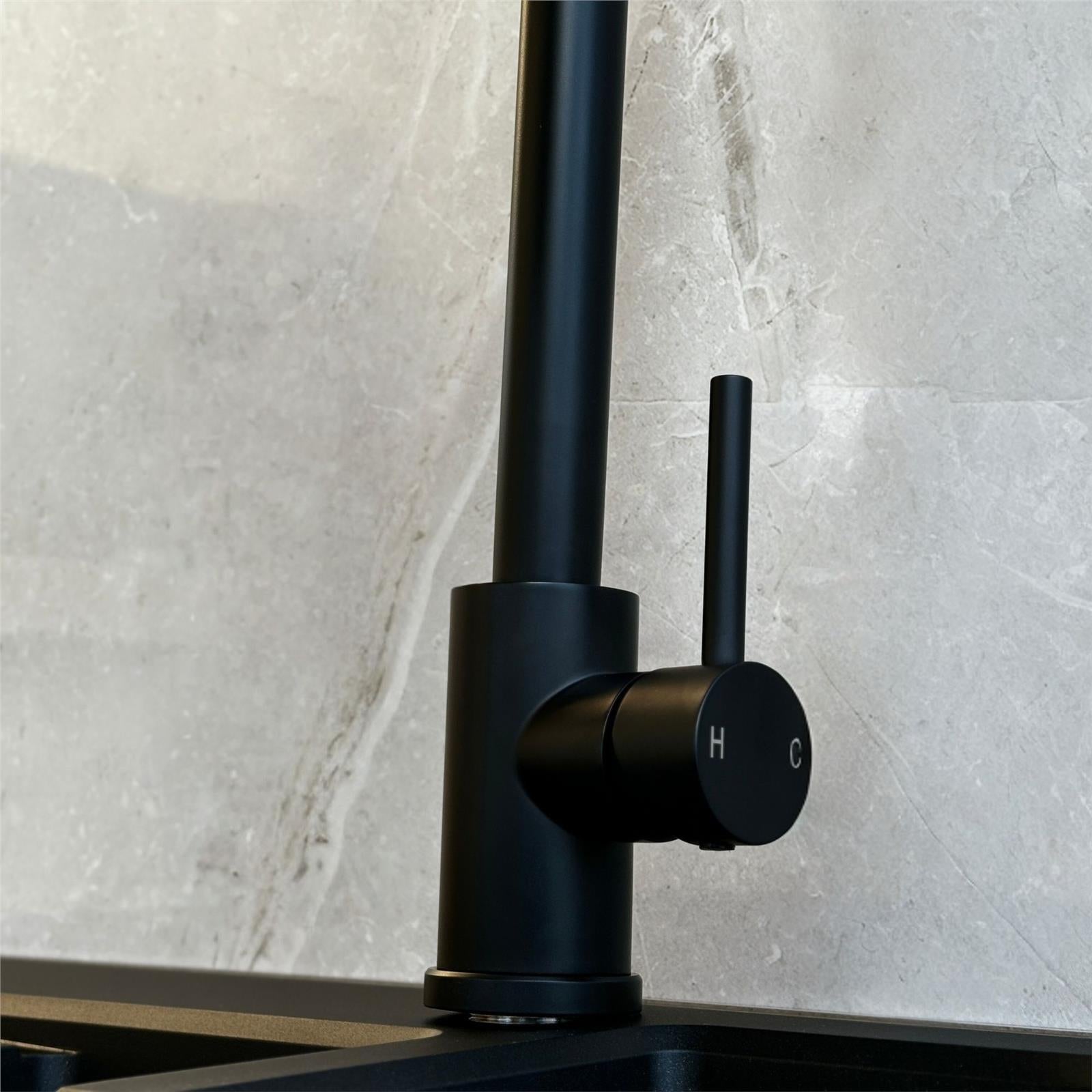 Liquida GR264MB Black Kitchen Mixer Tap With Swivel Spout And Directional Spray