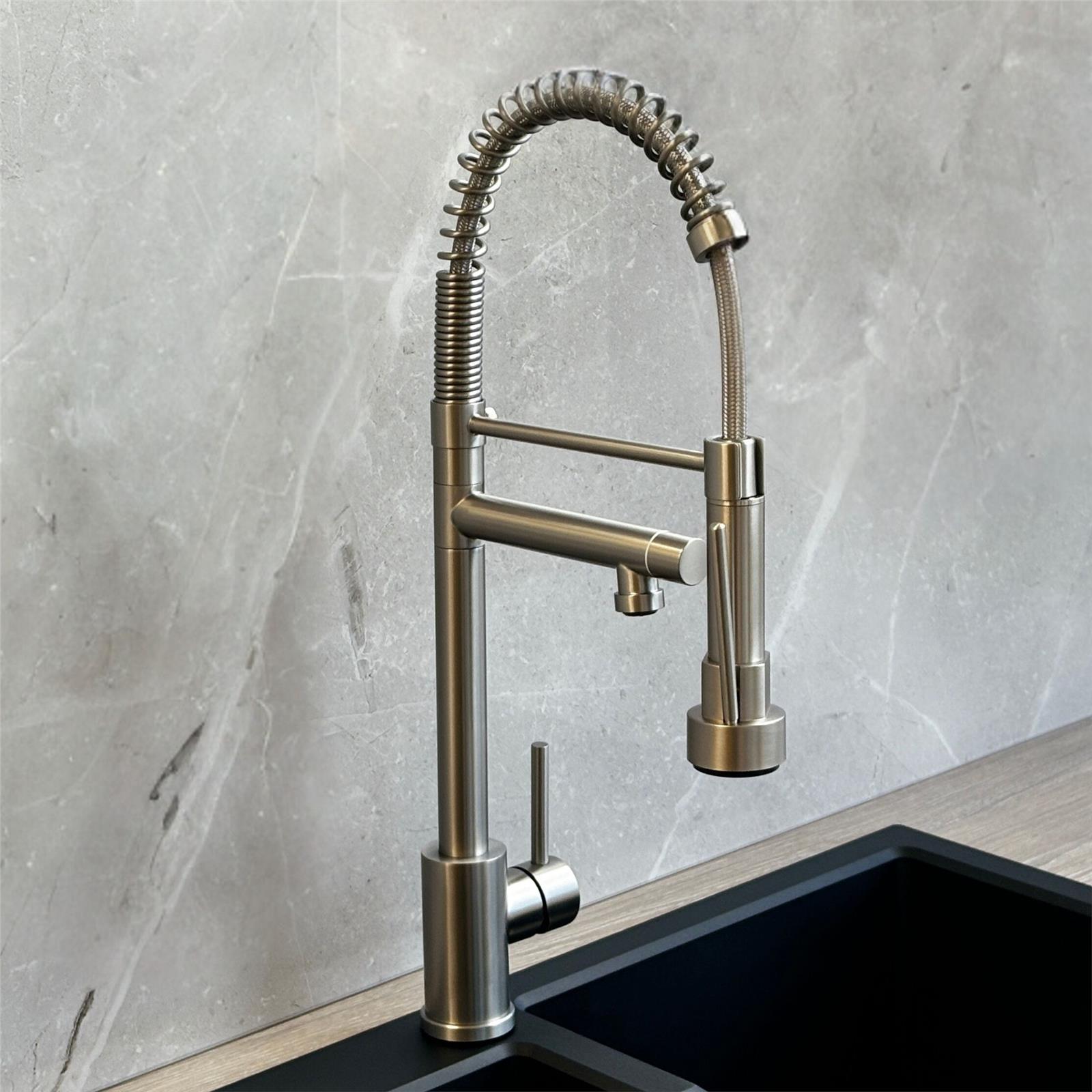 Liquida GR265BS Brushed Steel Kitchen Tap With Swivel Spout & Directional Spray