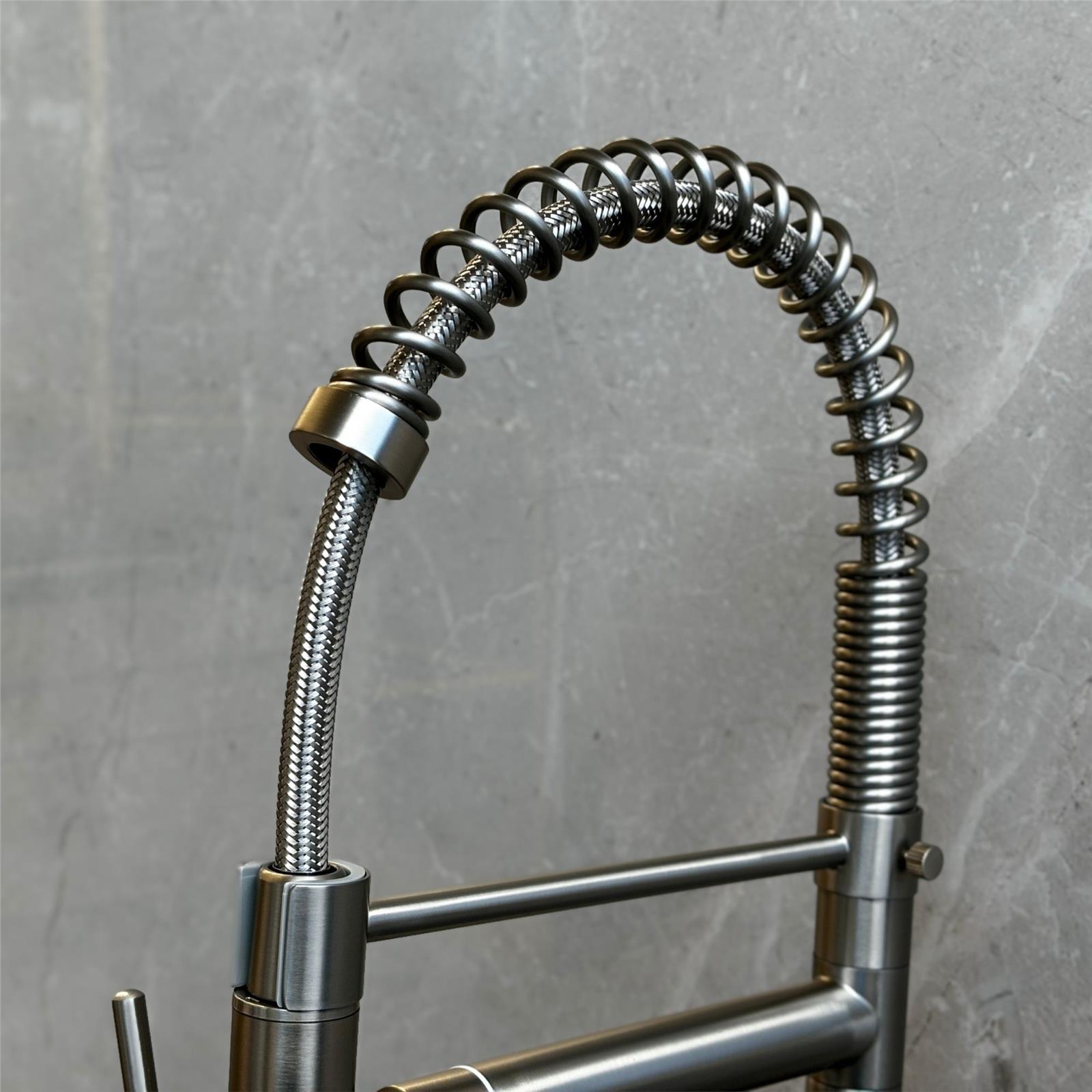 Liquida GR265BS Brushed Steel Kitchen Tap With Swivel Spout & Directional Spray