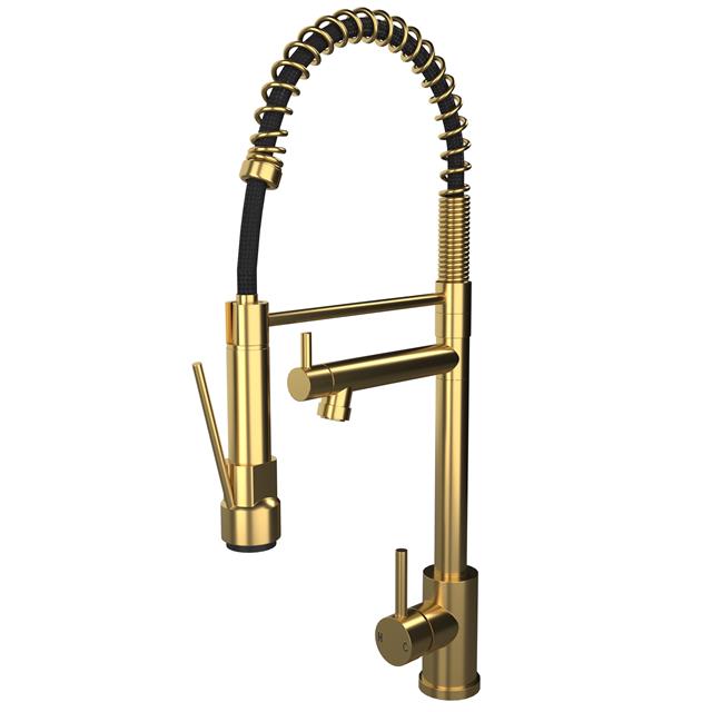 Liquida GR267BR Brushed Brass Kitchen Tap, Swivel Spout Spray - GRADED