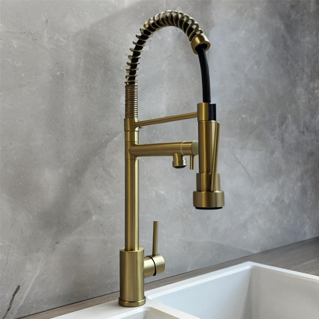 Liquida GR267BR Brushed Brass Kitchen Tap, Swivel Spout Spray - GRADED