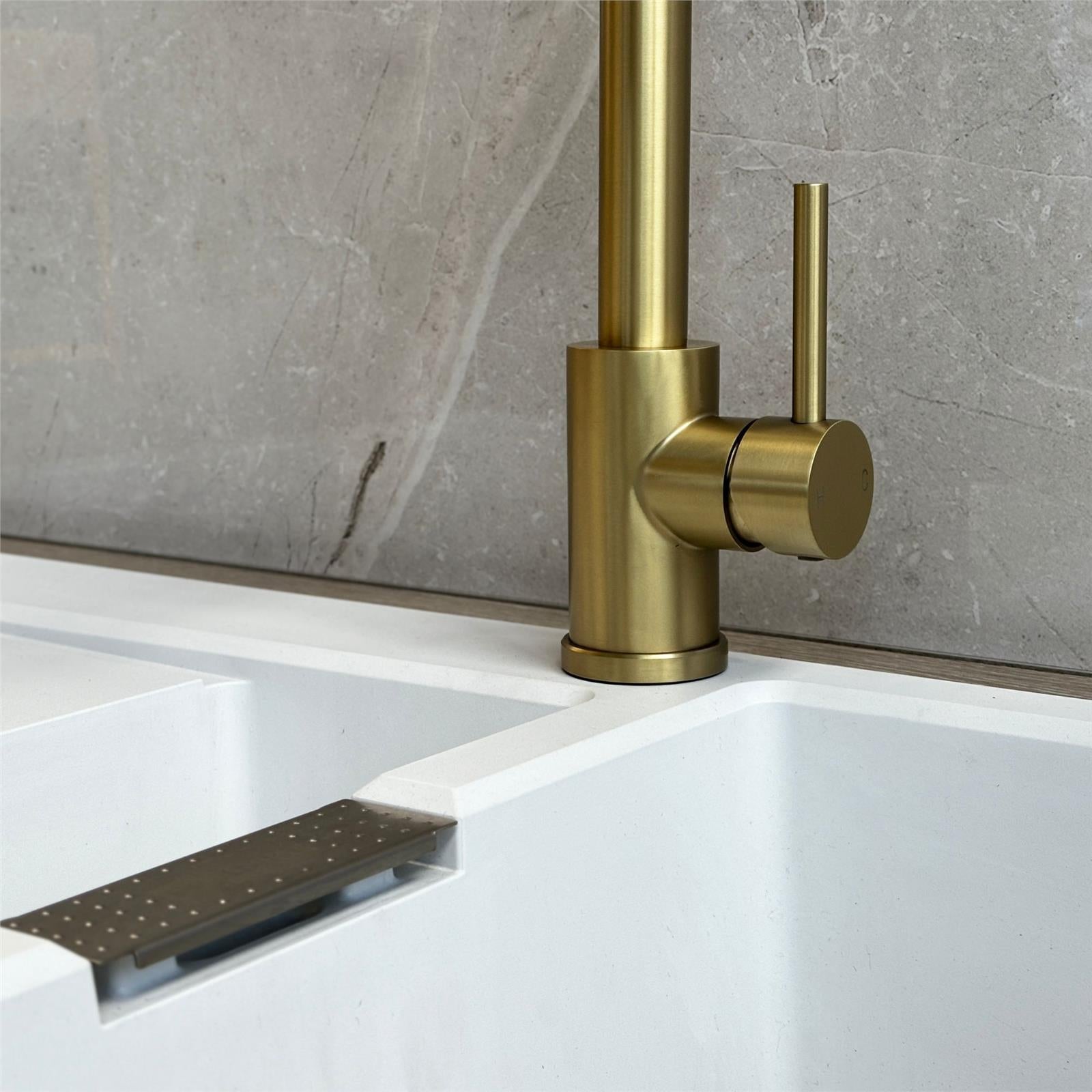 Liquida GR267BR Brushed Brass Kitchen Tap, Swivel Spout Spray - GRADED