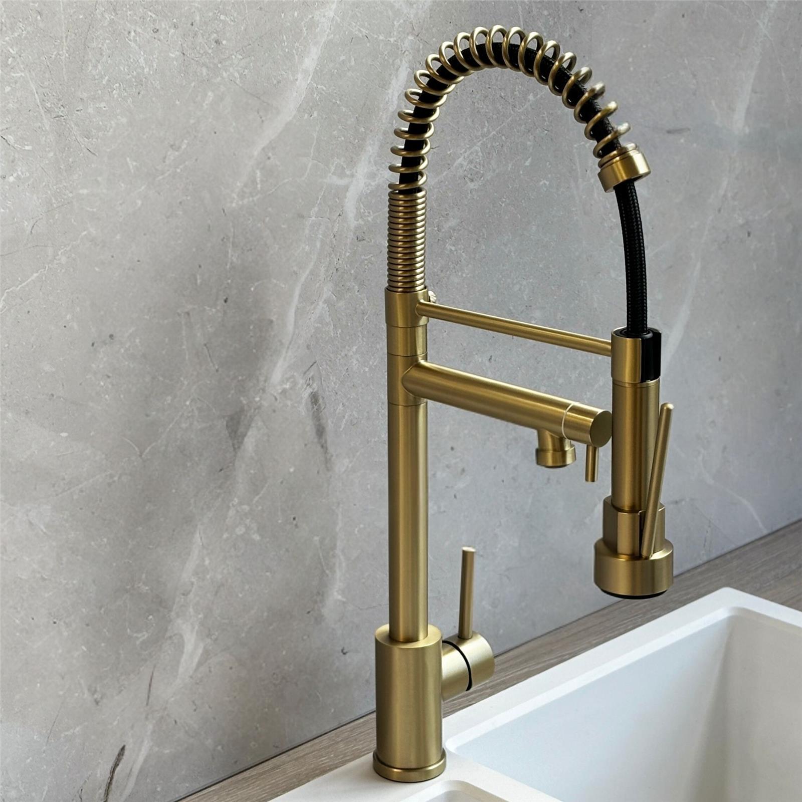 Liquida GR267BR Brushed Brass Kitchen Tap With Swivel Spout & Directional Spray