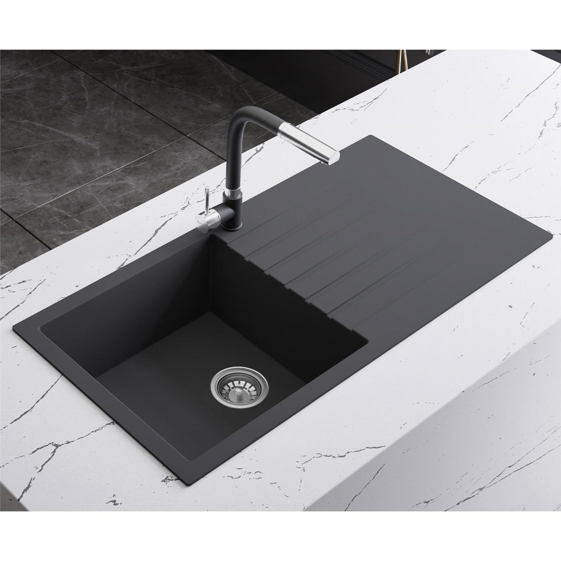 Liquida GRN100AN 1.0 Bowl Anthracite Granite Reversible Kitchen Sink With Waste