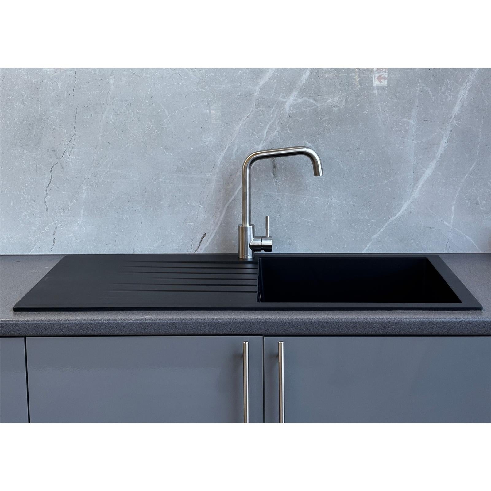 Liquida GRN100BL 1.0 Bowl Black Granite Reversible Kitchen Sink With Waste