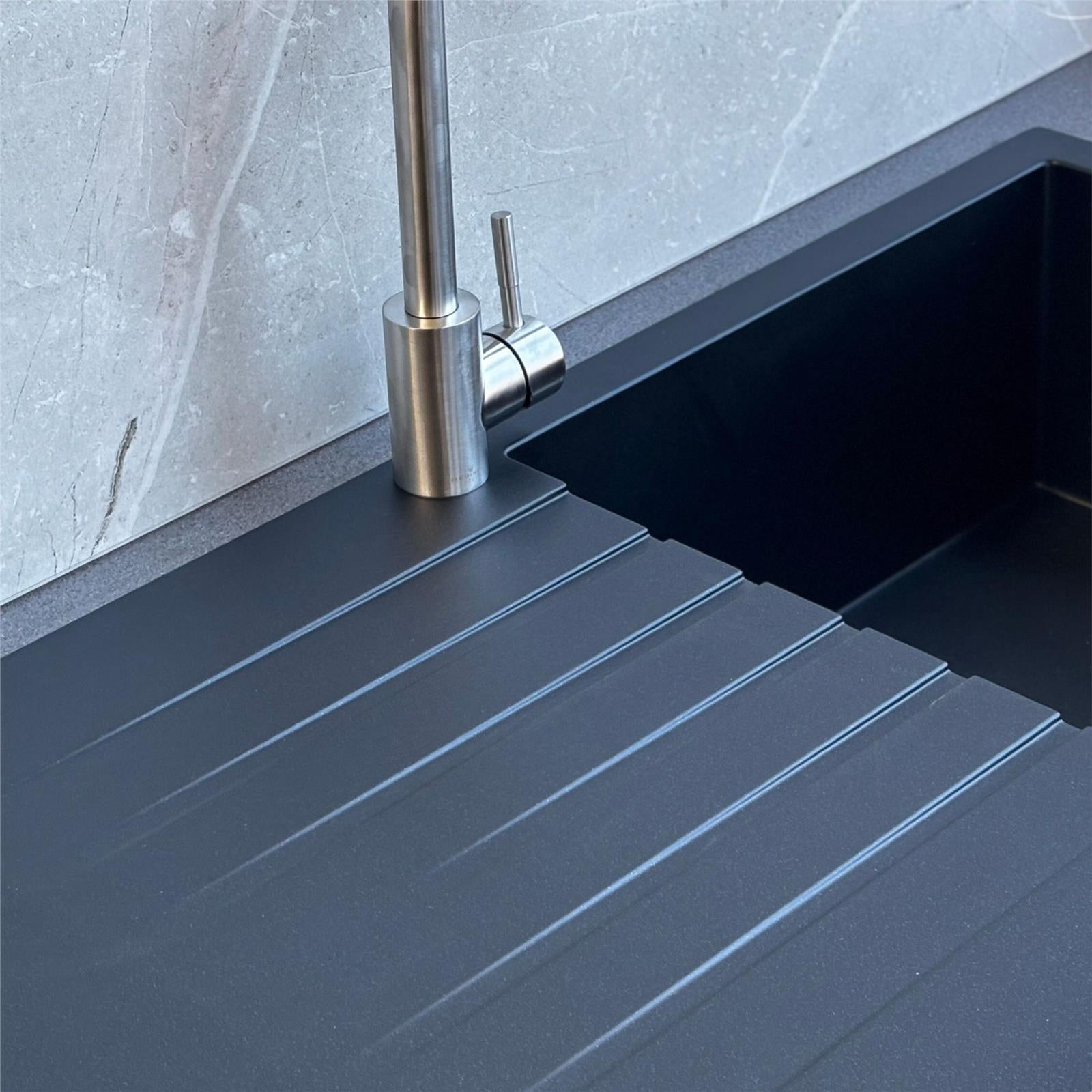 Liquida GRN100BL 1.0 Bowl Black Granite Reversible Kitchen Sink With Waste