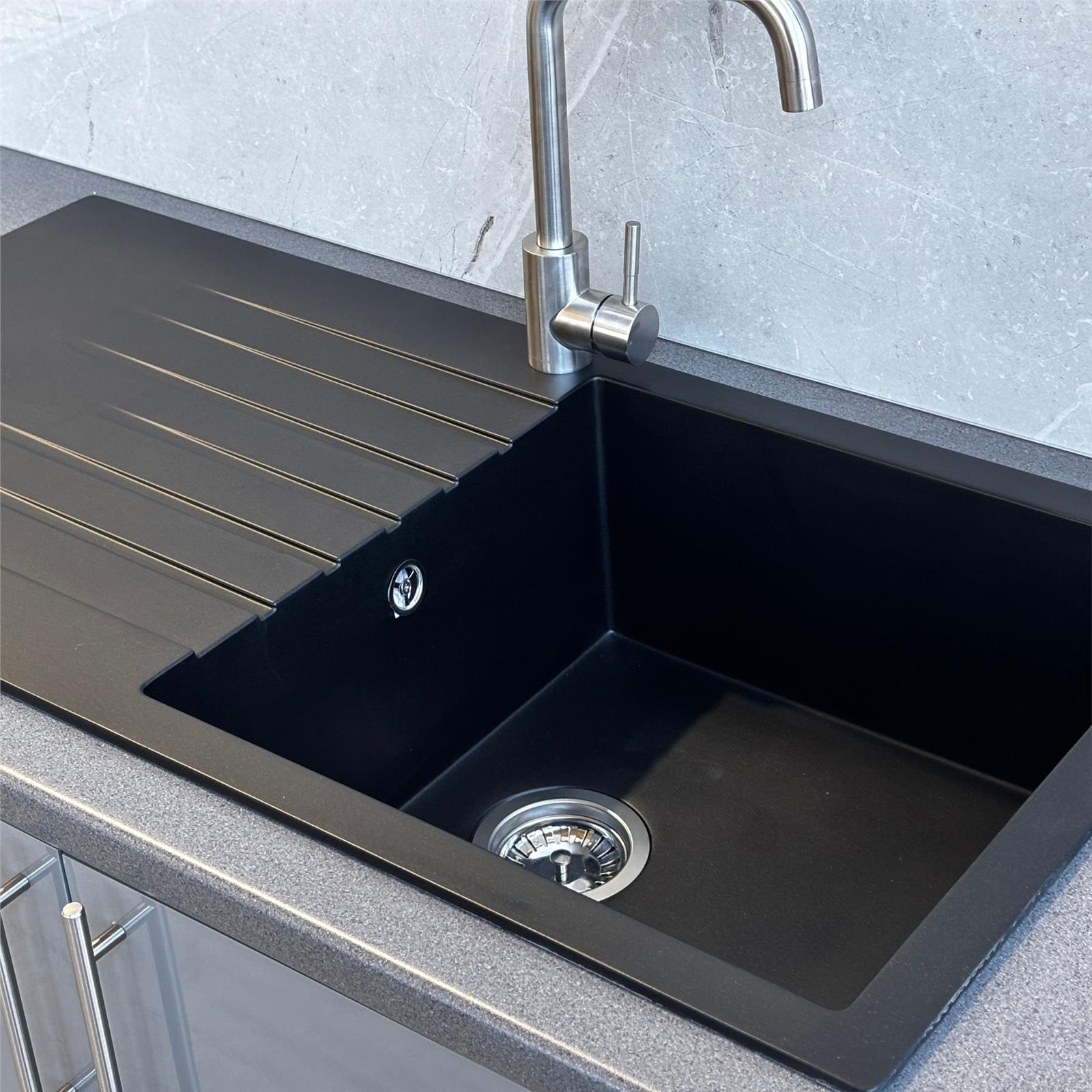 Liquida GRN100BL 1.0 Bowl Black Granite Reversible Kitchen Sink With Waste