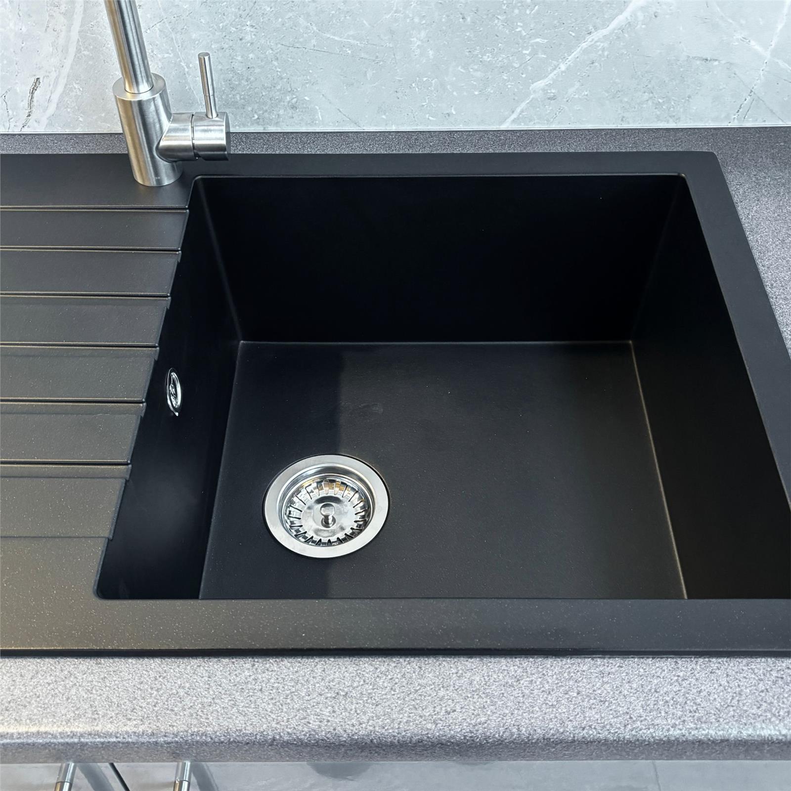 Liquida GRN100BL 1.0 Bowl Black Granite Reversible Kitchen Sink With Waste