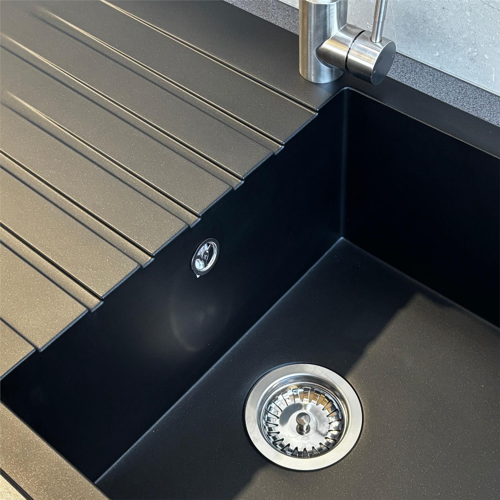 Liquida GRN100BL 1.0 Bowl Black Granite Reversible Kitchen Sink With Waste