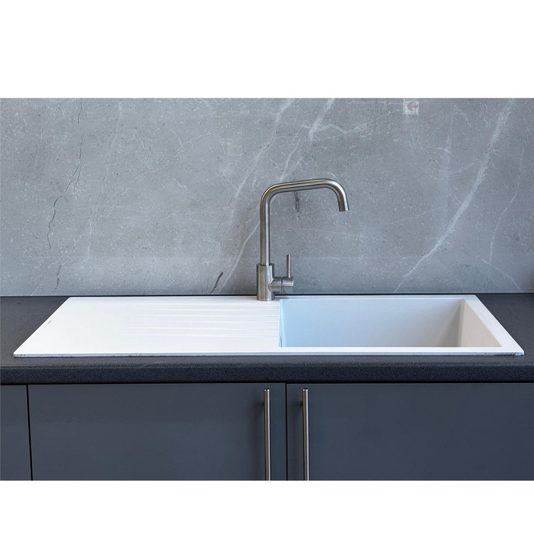 Liquida GRN100WH 1.0 Bowl White Granite Reversible Kitchen Sink With Waste