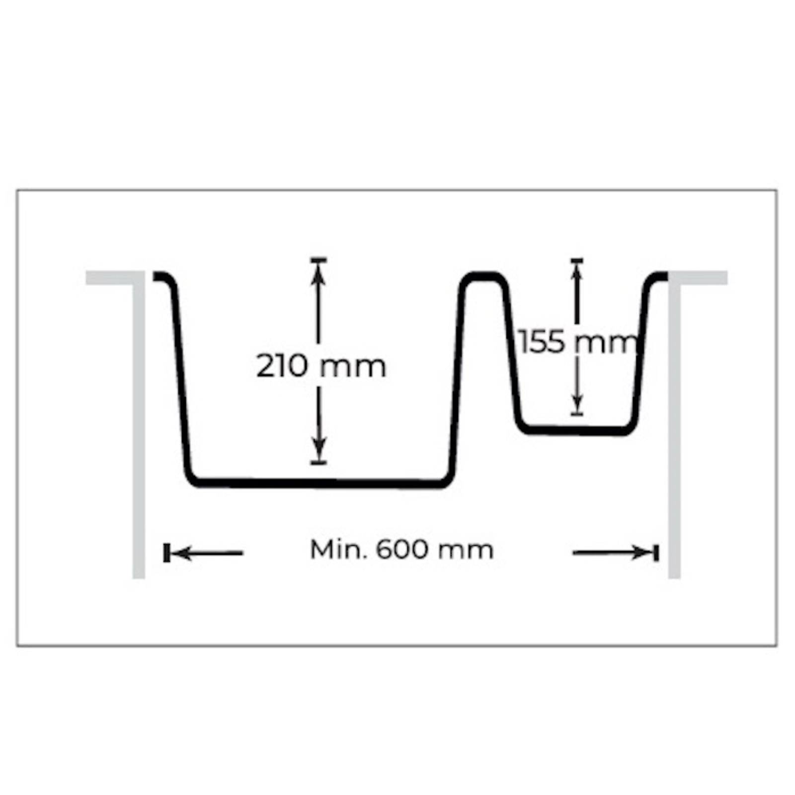 Liquida black granite 1.5 bowl kitchen sink with reversible drainer technical side profile drawing