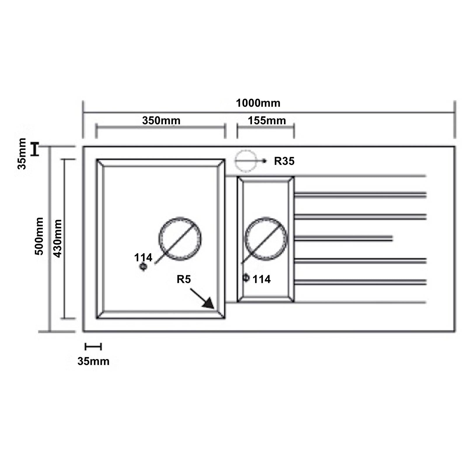 Liquida black granite 1.5 bowl kitchen sink with reversible drainer dimensions diagram