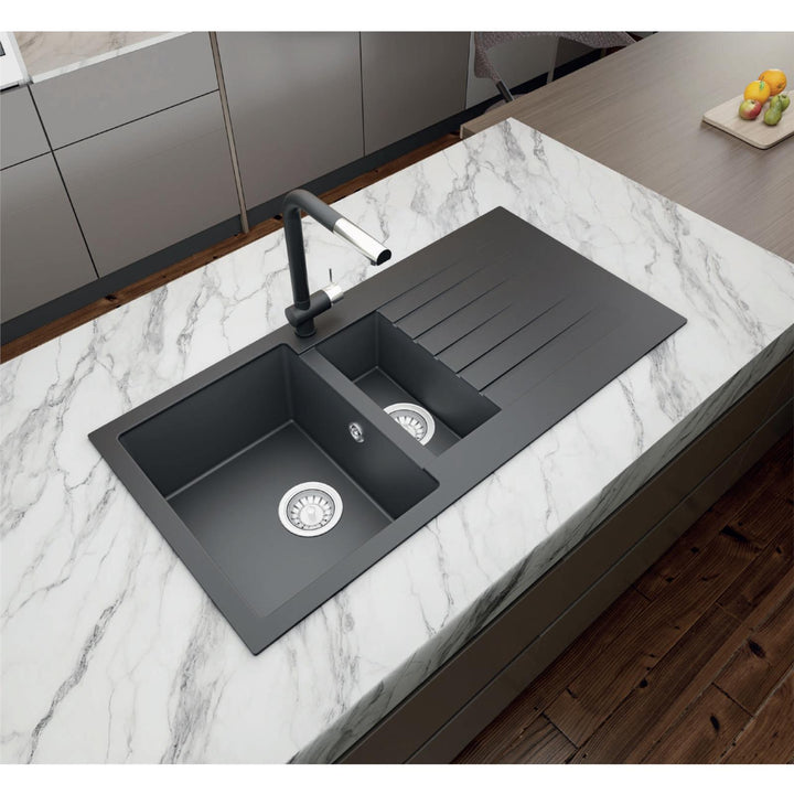 Liquida GRN150AN 1.5 Bowl Anthracite Granite Reversible Kitchen Sink With Wastes