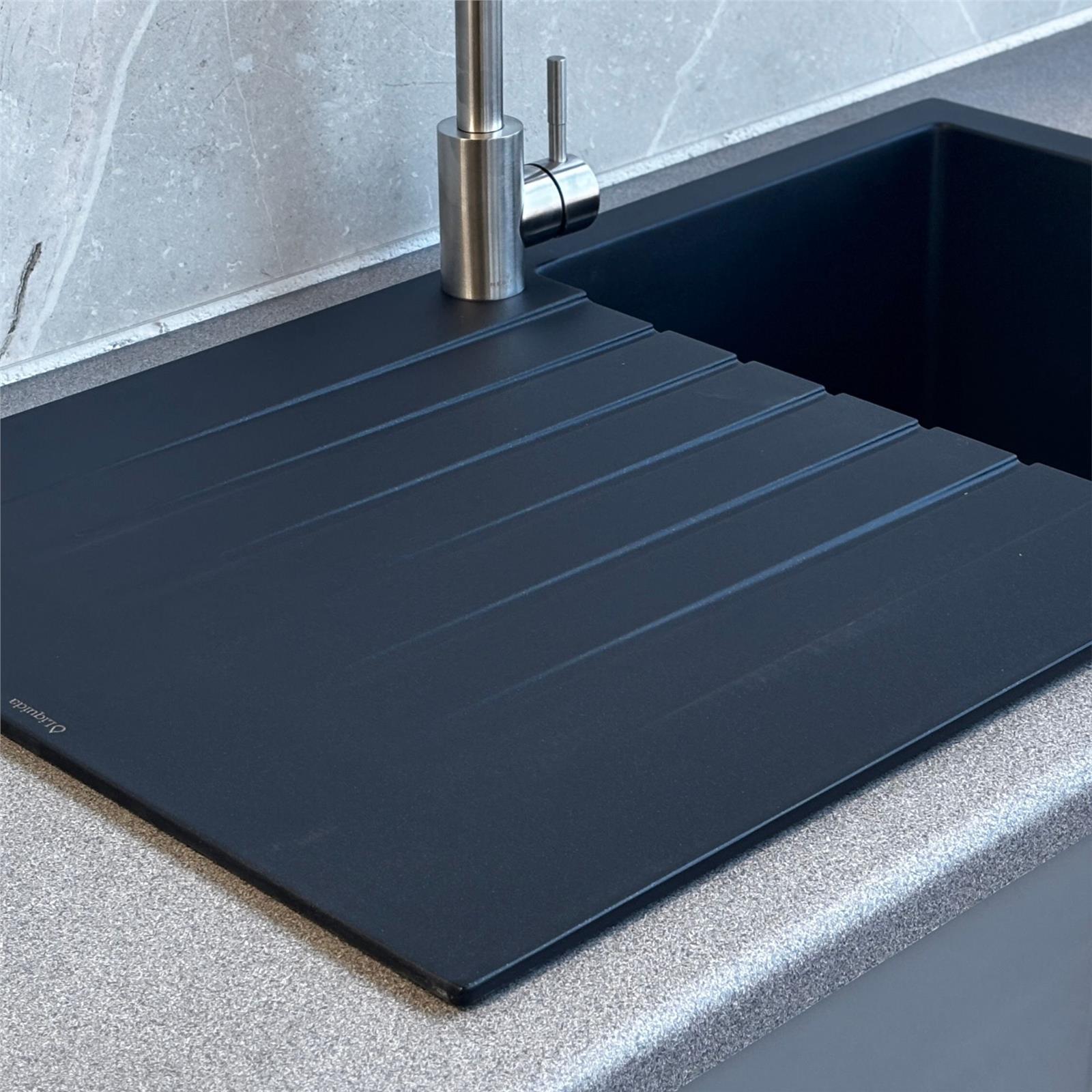 Liquida black granite single bowl kitchen sink with reversible drainer lifestyle kitchen setting