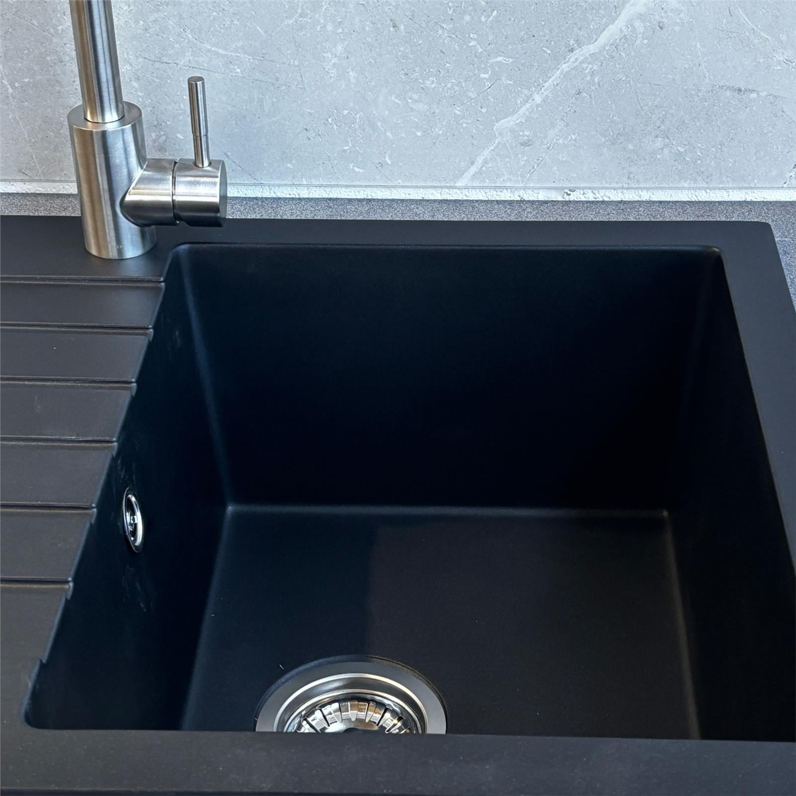 Liquida black granite 1.0 bowl kitchen sink with reversible drainer bowl close up