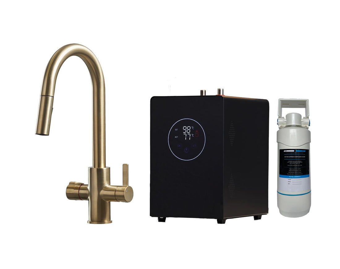 Liquida HT45BG 4 In 1 Gold Pull Out Spray Instant Boiling Water Kitchen Tap