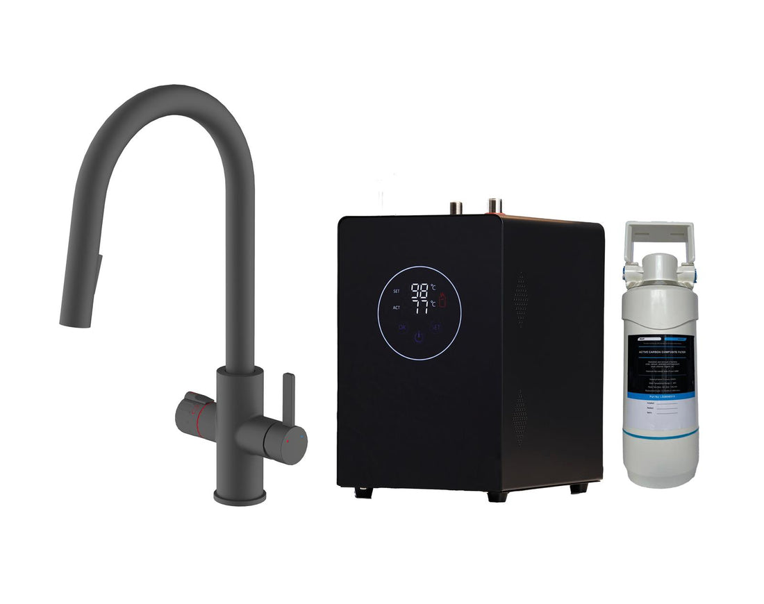 Liquida HT45MB 4 In 1 Black Pull out Spray Instant Boiling Water Kitchen Tap