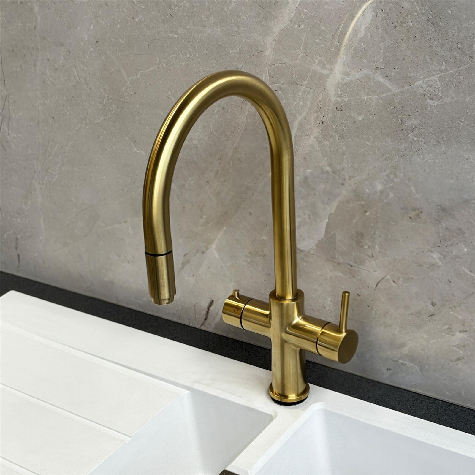 Liquida HT35BG 3 In 1 Pull Out Spray Gold Instant Boiling Water Kitchen Tap