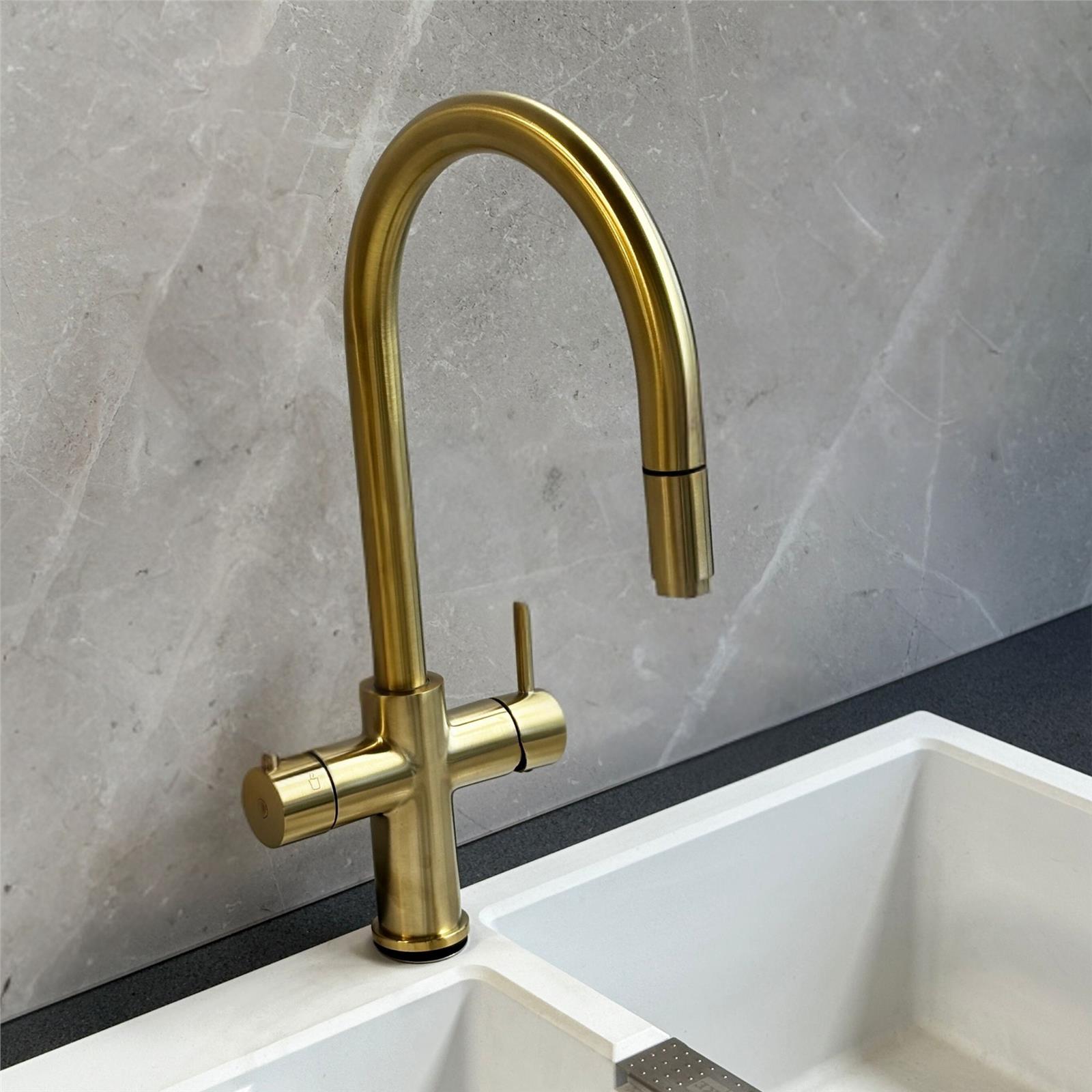 Liquida HT35BG 3 In 1 Pull Out Spray Gold Instant Boiling Water Kitchen Tap