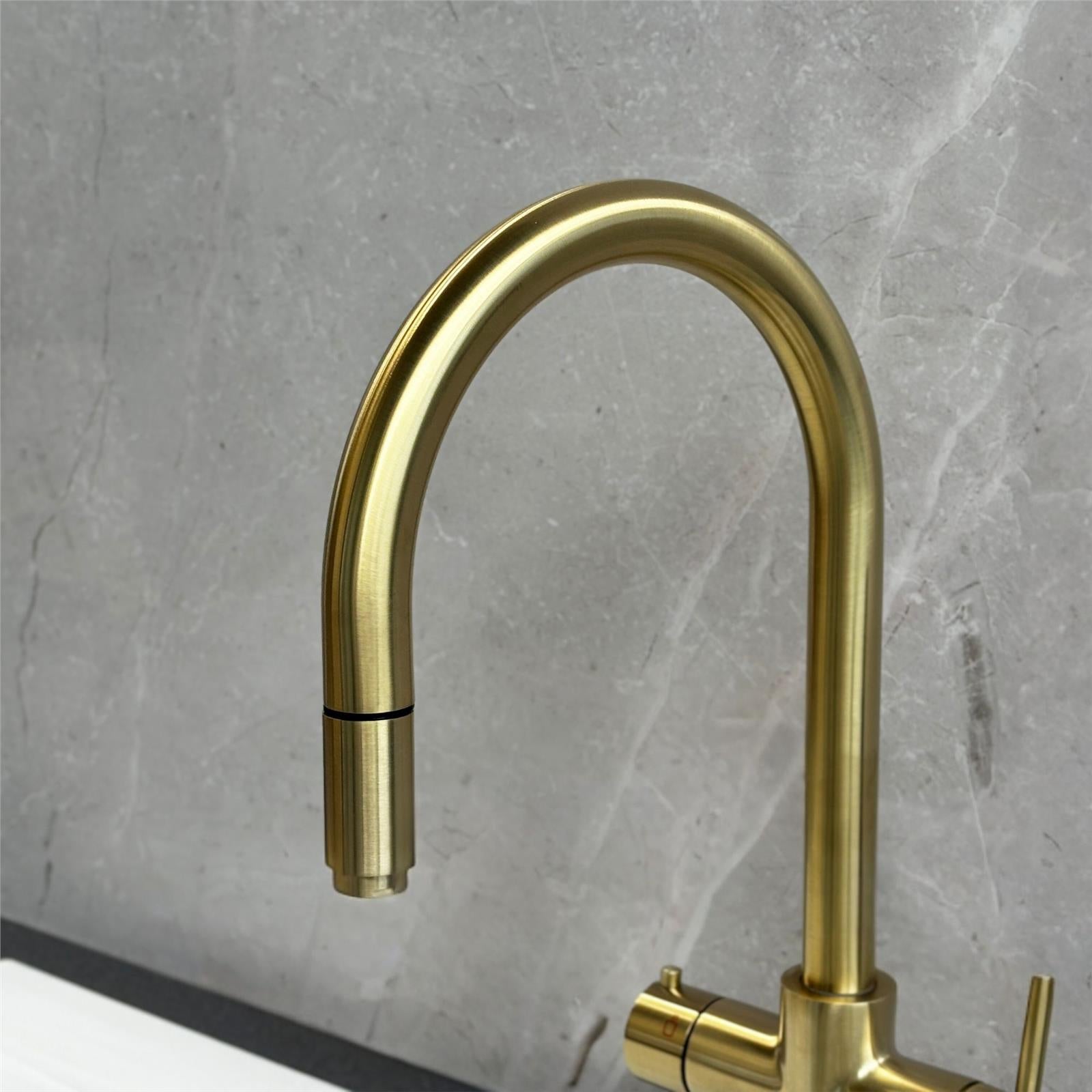 Liquida HT35BG 3 In 1 Pull Out Spray Gold Instant Boiling Water Kitchen Tap