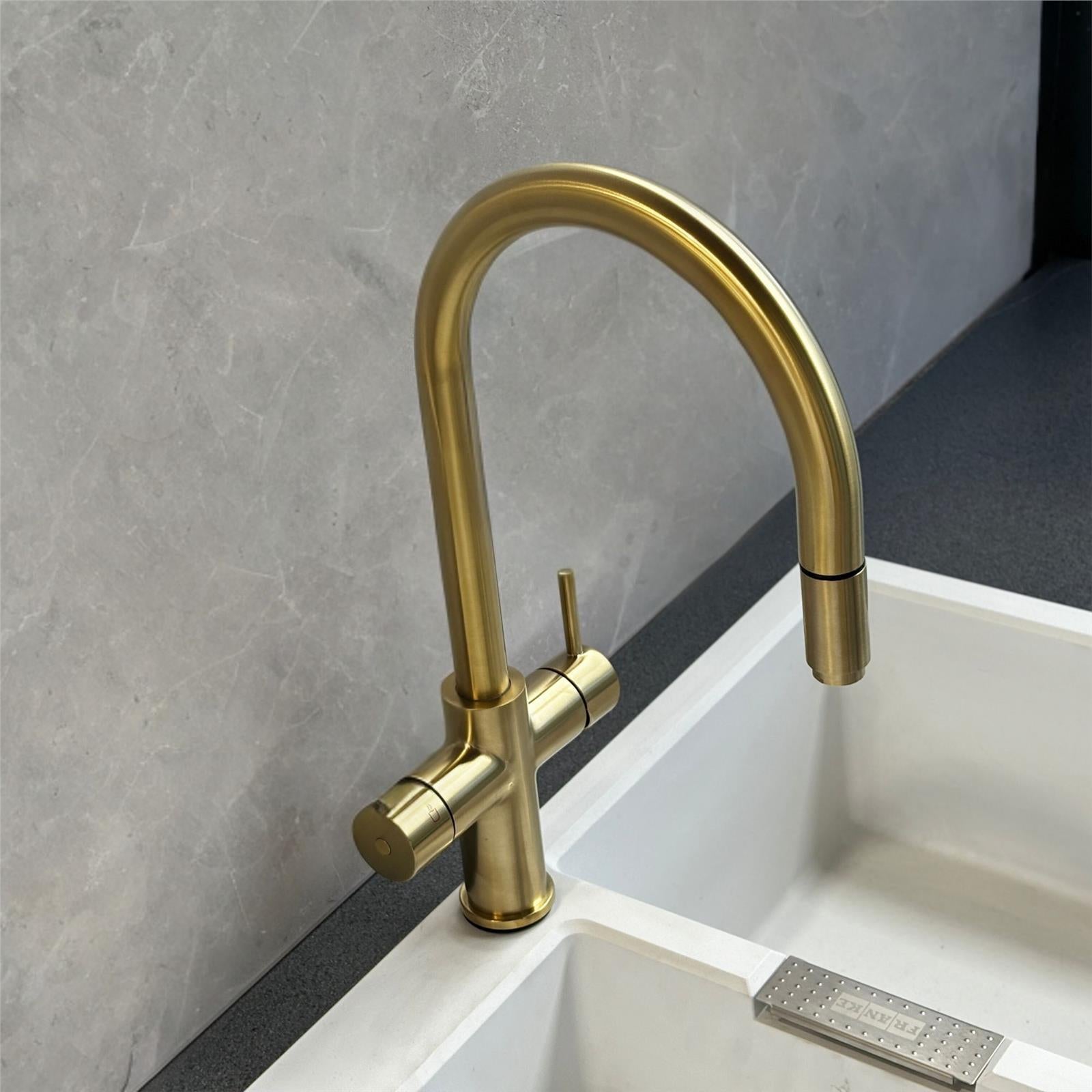 Liquida HT35BG 3 In 1 Pull Out Spray Gold Instant Boiling Water Kitchen Tap