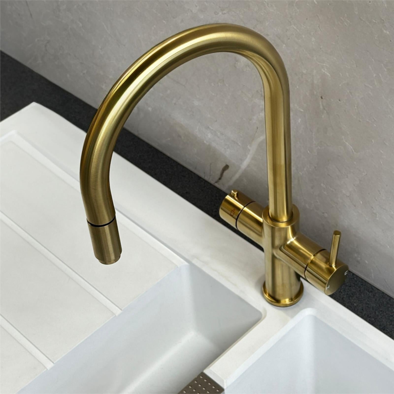 Liquida HT35BG 3 In 1 Pull Out Spray Gold Instant Boiling Water Kitchen Tap