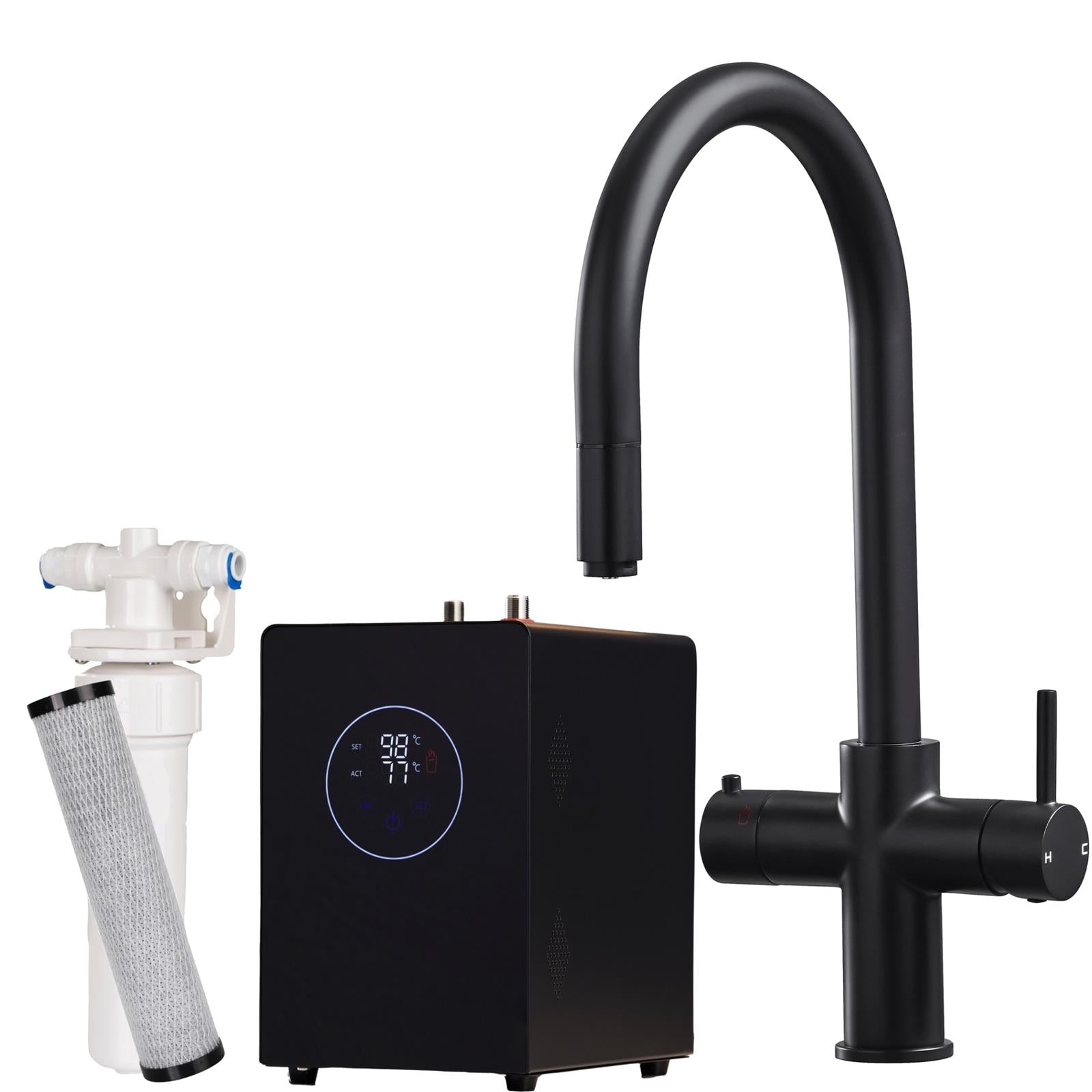 Liquida HT35MB 3 In 1 Pull Out Spray Black Instant Boiling Water Kitchen Tap