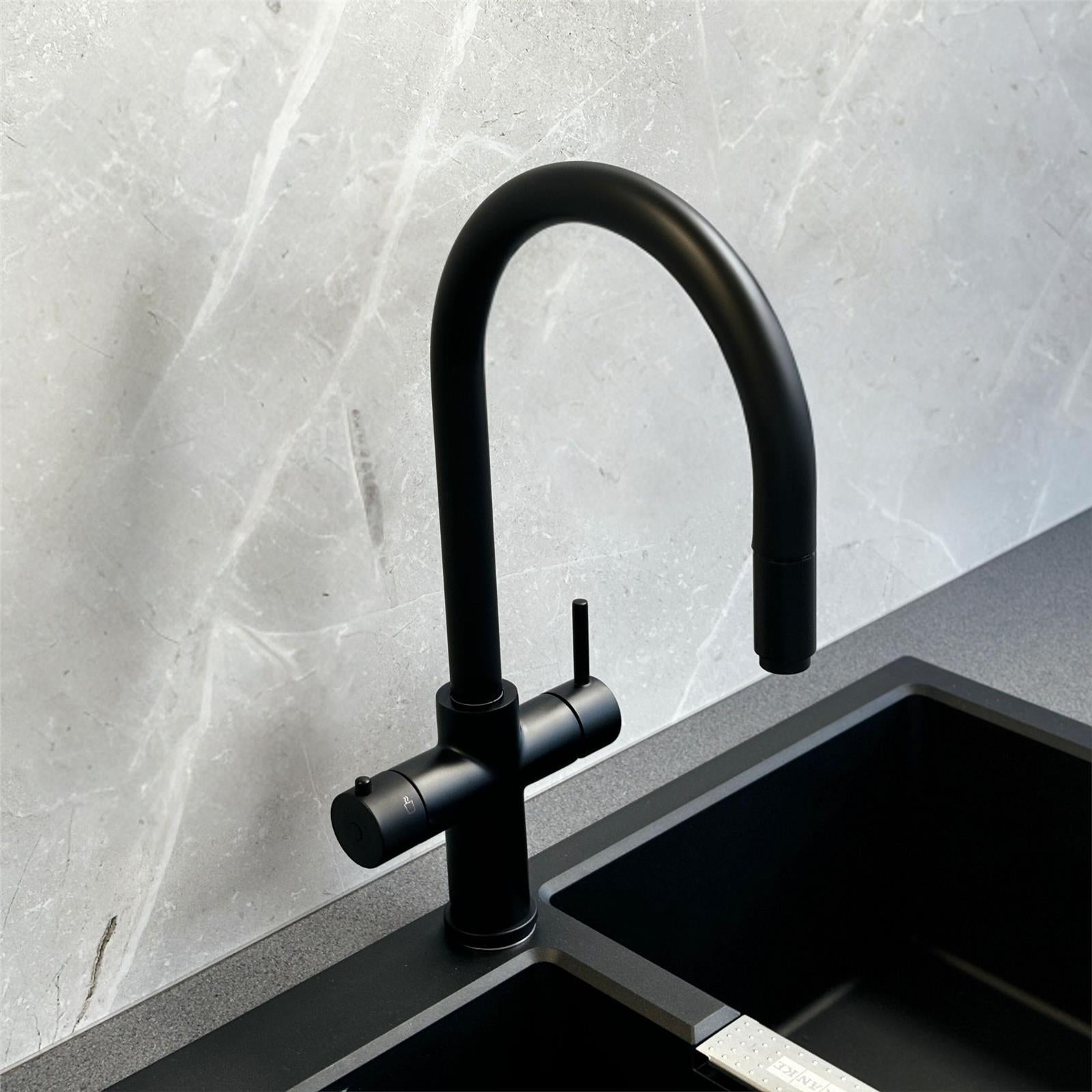 Liquida HT35MB 3 In 1 Pull Out Spray Black Instant Boiling Water Kitchen Tap