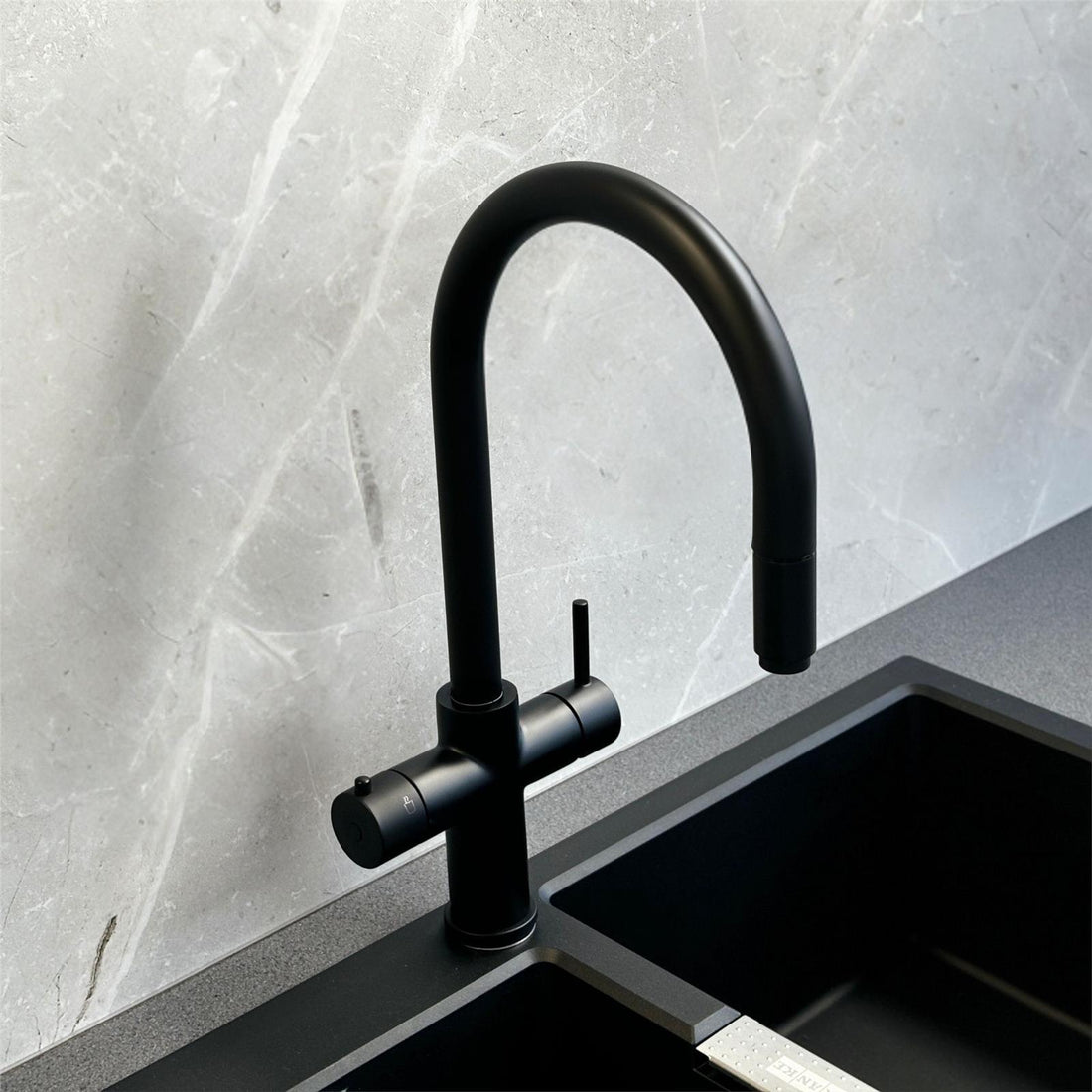 Liquida HT35MB 3 In 1 Pull Out Spray Black Instant Boiling Water Kitchen Tap