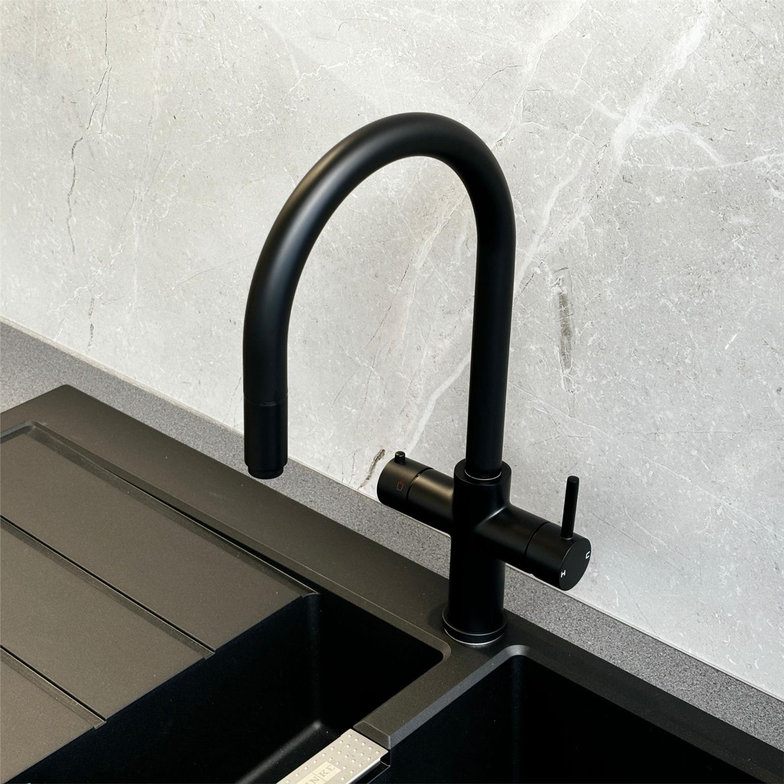 Liquida HT35MB 3 In 1 Pull Out Spray Black Instant Boiling Water Kitchen Tap