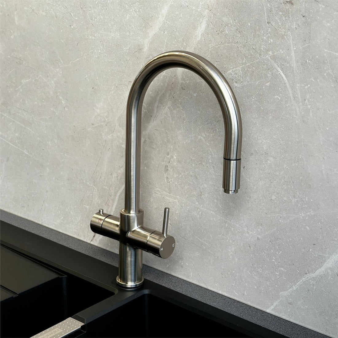 Liquida HT35BN 3 In 1 Pull Out Spray Brushed Nickel Boiling Water Kitchen Tap